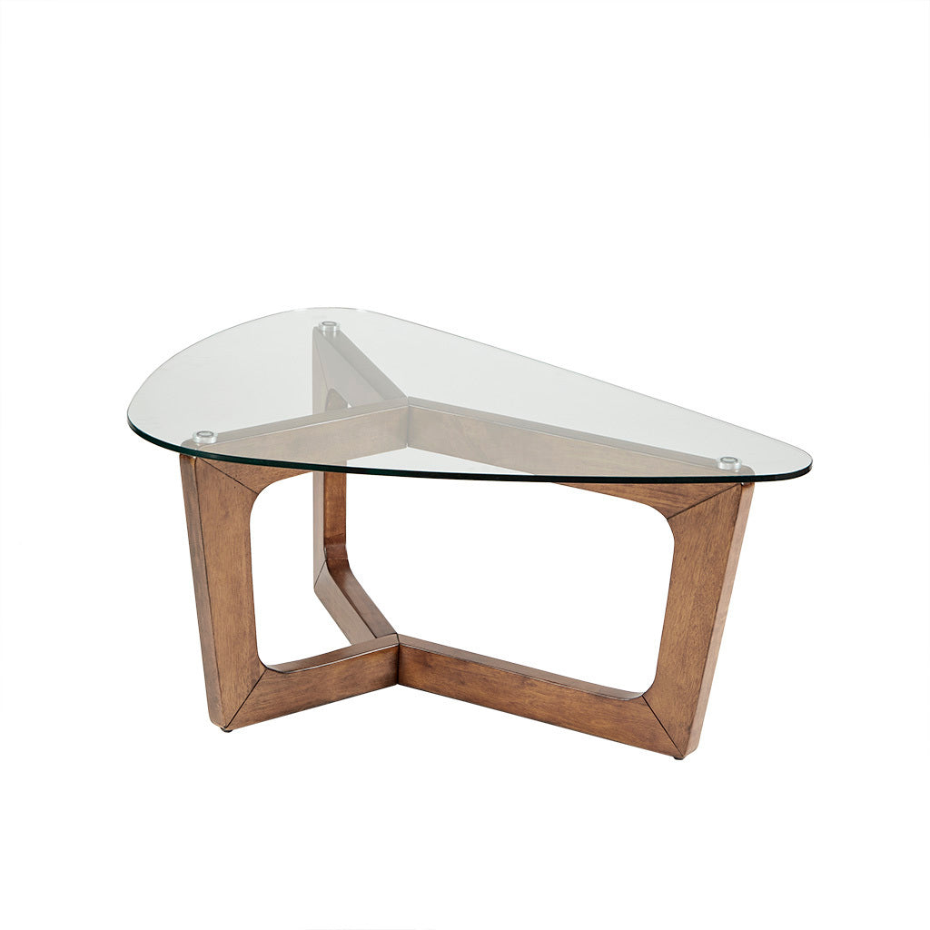 Wood Base Tempered Glass Top Coffee Table-thumbmail-1