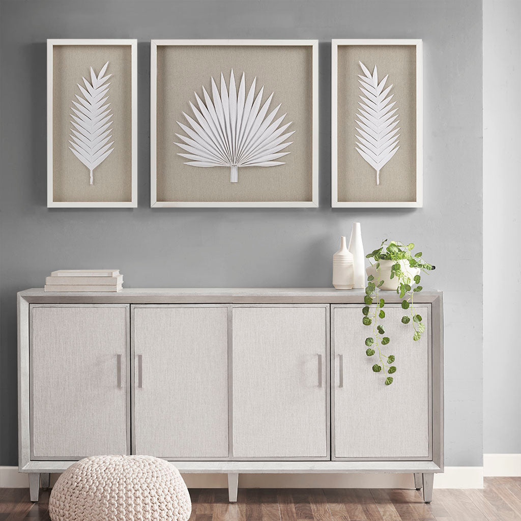 Framed Rice Paper Palm Leaves 3-Piece Shadowbox Wall Decor-thumbmail-8