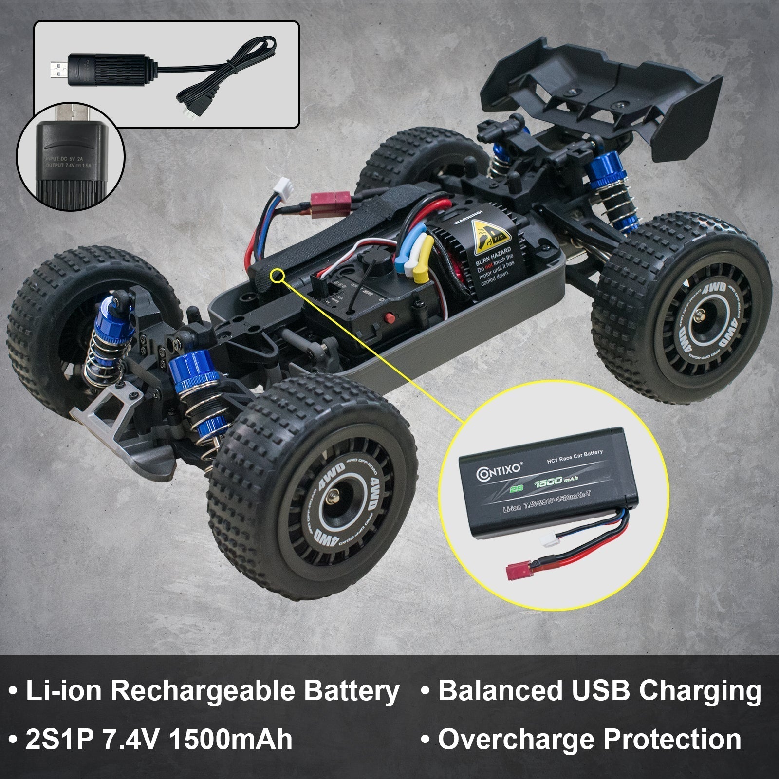 Contixo HC1 Road Rager RC Remote Control High Speed Race Car - 1:16 Scale-thumbmail-6