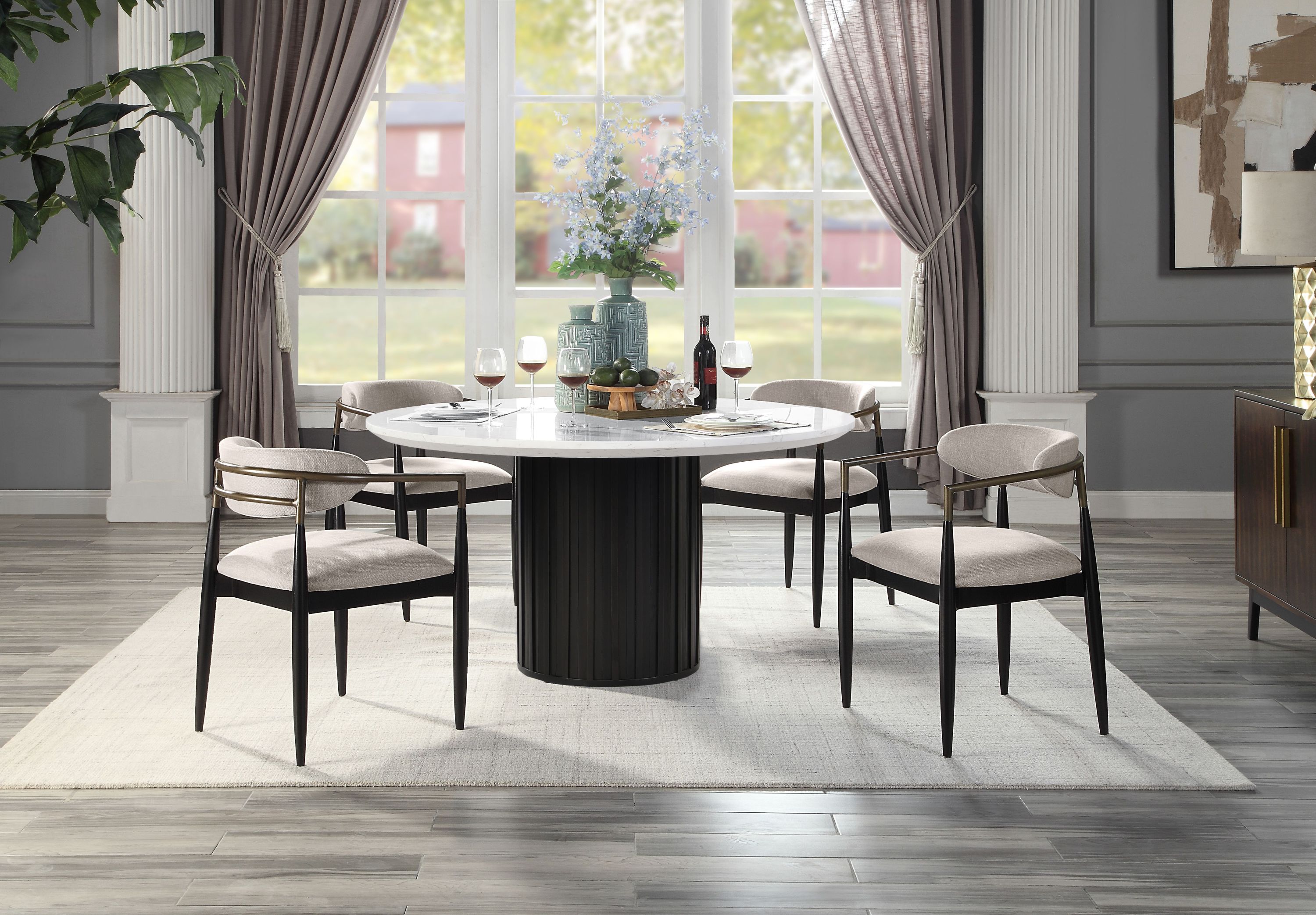 Set of 2 Beige and Black Armchair With Open Back-thumbmail-8