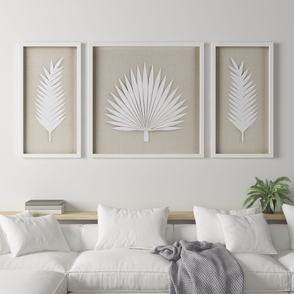 Framed Rice Paper Palm Leaves 3-Piece Shadowbox Wall Decor-thumbmail-5