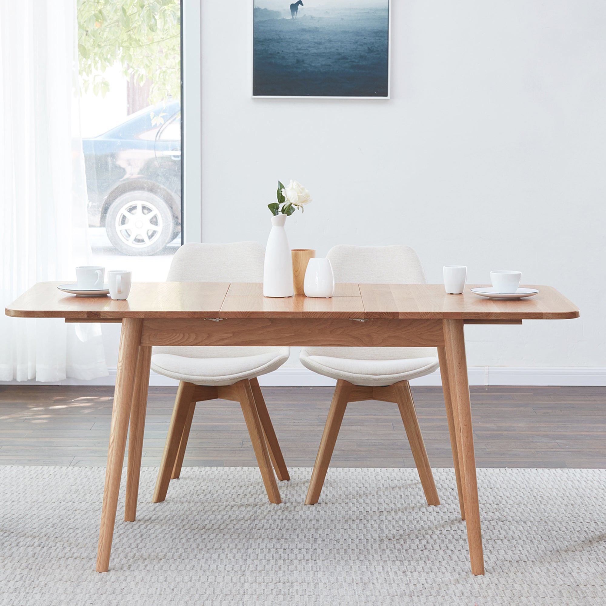 Natural Solid Oak Round Corner Dining Table-thumbmail-7