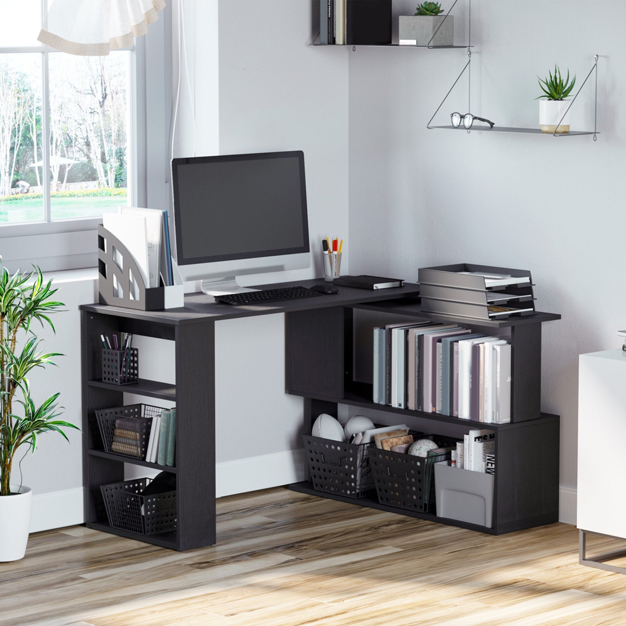 L Shaped 360 Degree Rotating Corner Desk-thumbmail-3