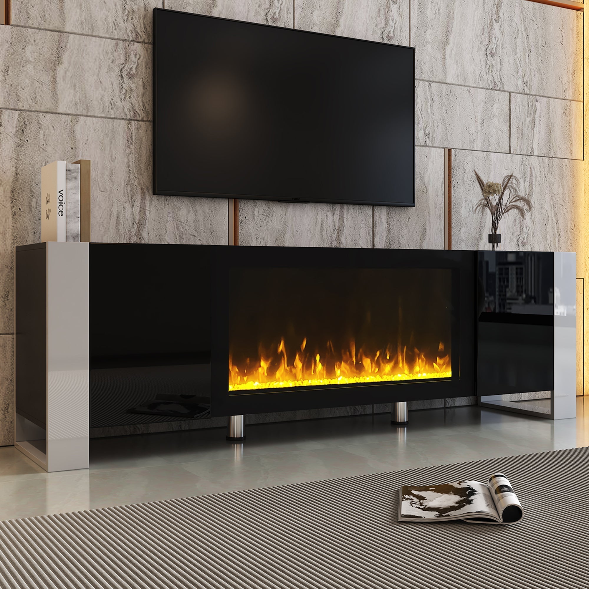 Modern TV Stand With 34.2' Non-Heating Electric Fireplace-thumbmail-10