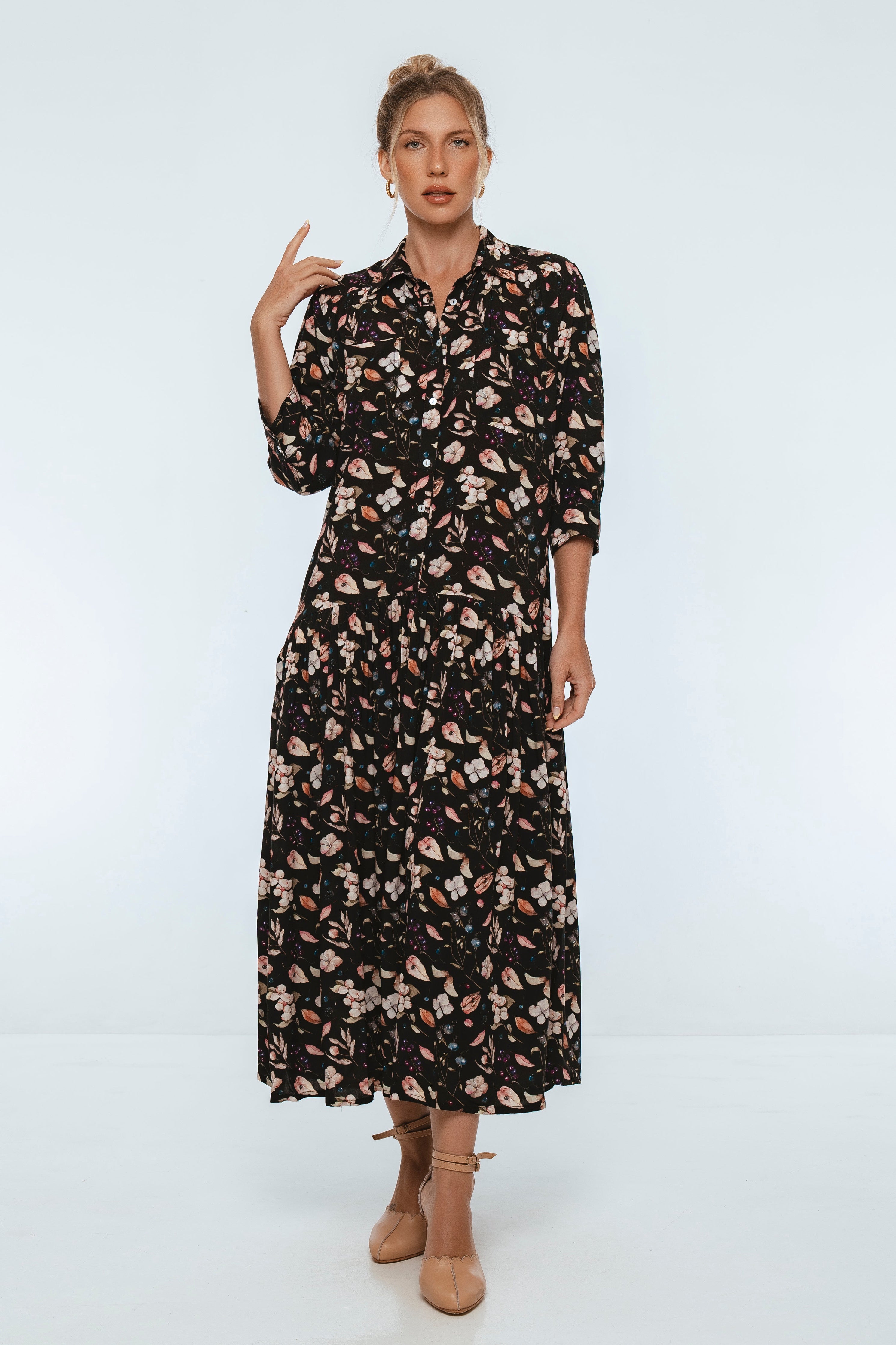 Colette Long Sleeve Shirt Dress-thumbmail-4