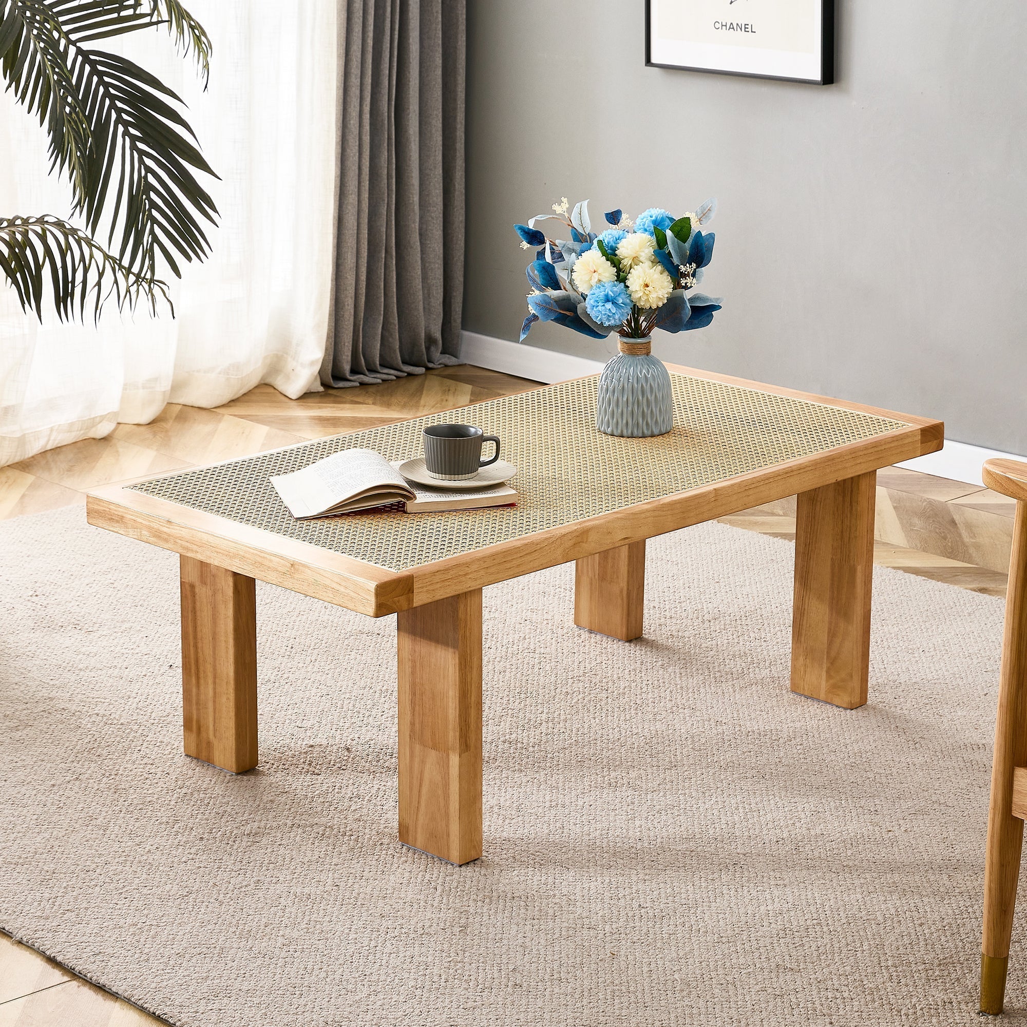 Modern Minimalist Rectangular Rattan Tabletop Coffee Table-thumbmail-8