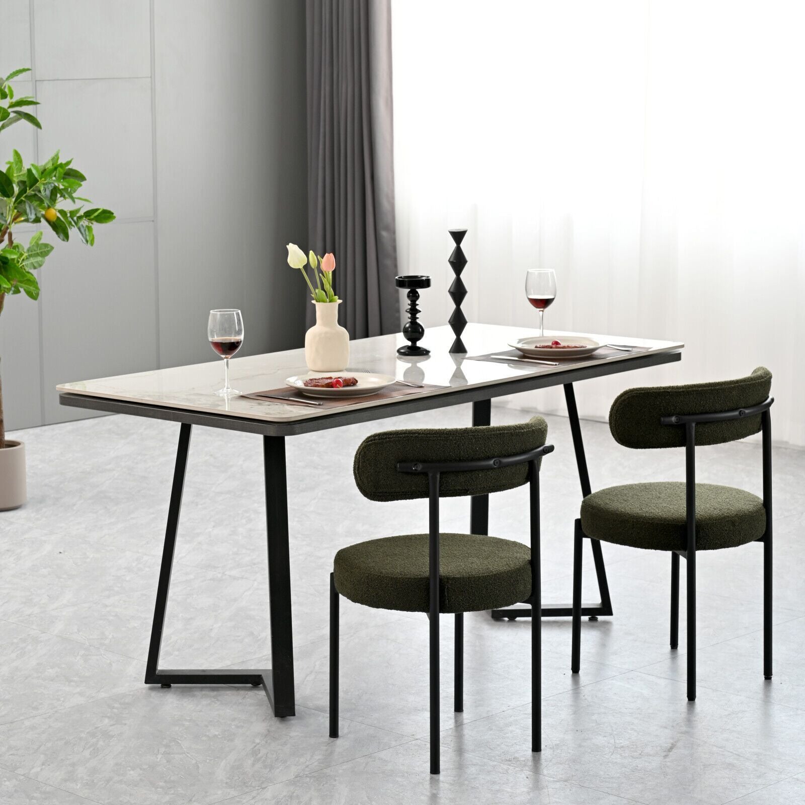 Set of 2 Mid-Century Modern Boucle Dining Chairs-thumbmail-3