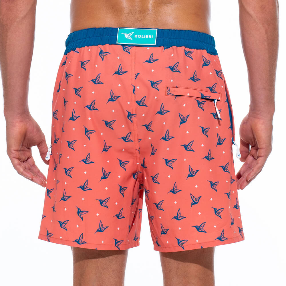 Mens Luxury Swim Trunks | Kolibri Monogram in Sunset Orange-thumbmail-3
