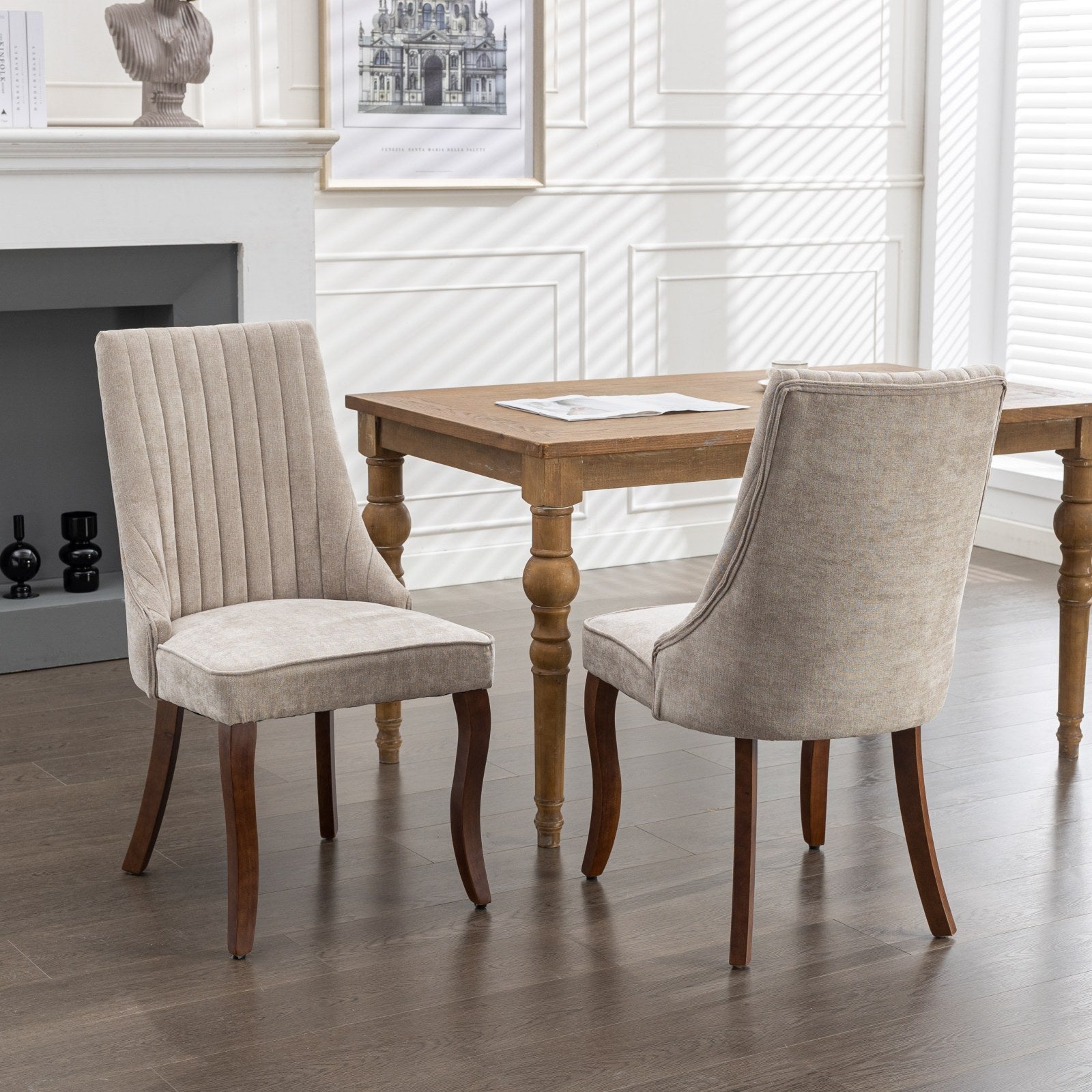 Set of 2 Rayon Cloth Flocking Linen Dining Chairs-thumbmail-2