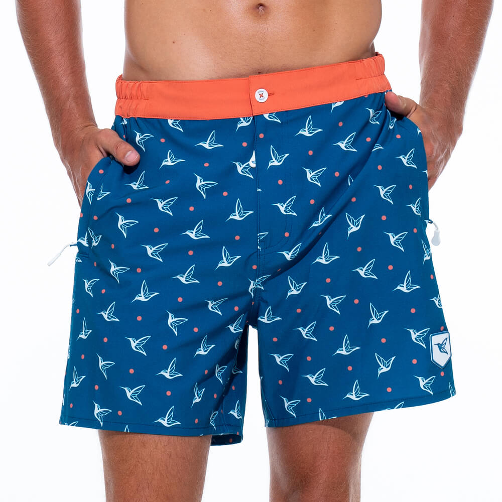 Mens Luxury Swim Trunks | Kolibri Monogram in Deep Ocean-thumbmail-3