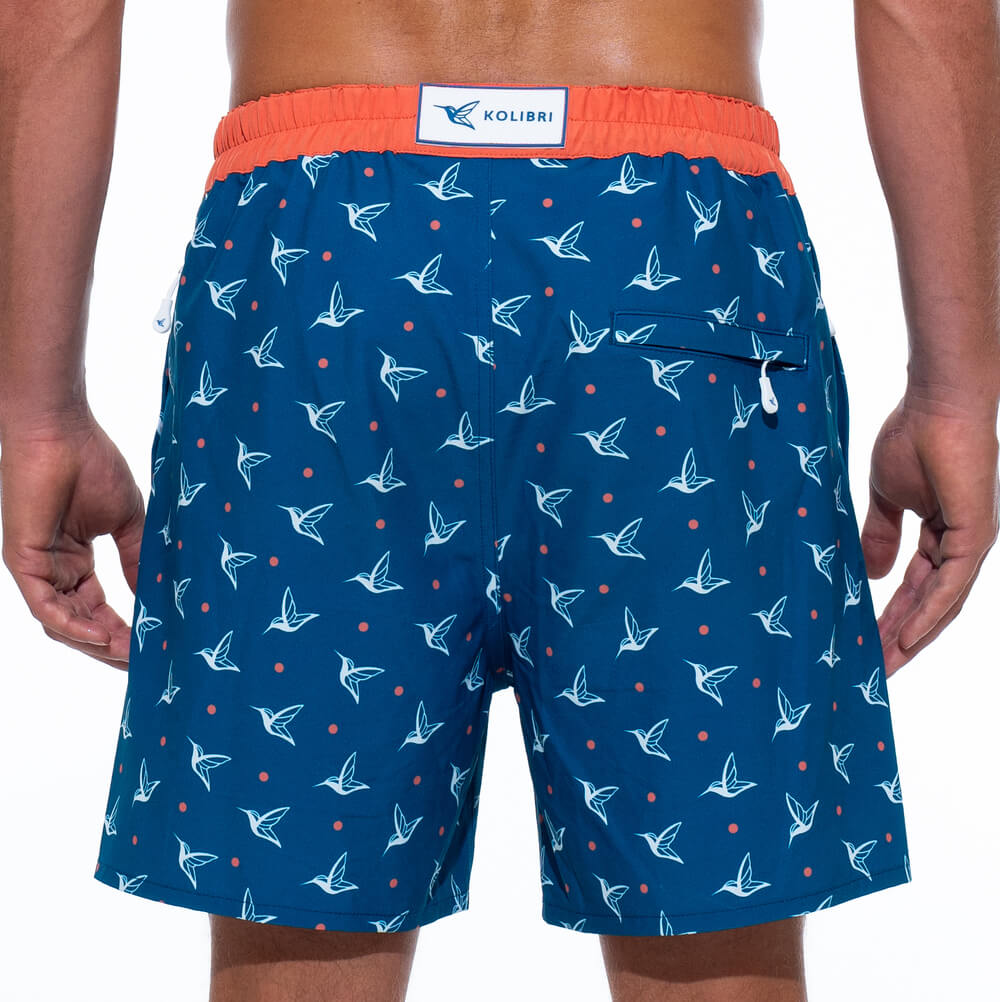 Mens Luxury Swim Trunks | Kolibri Monogram in Deep Ocean-thumbmail-1