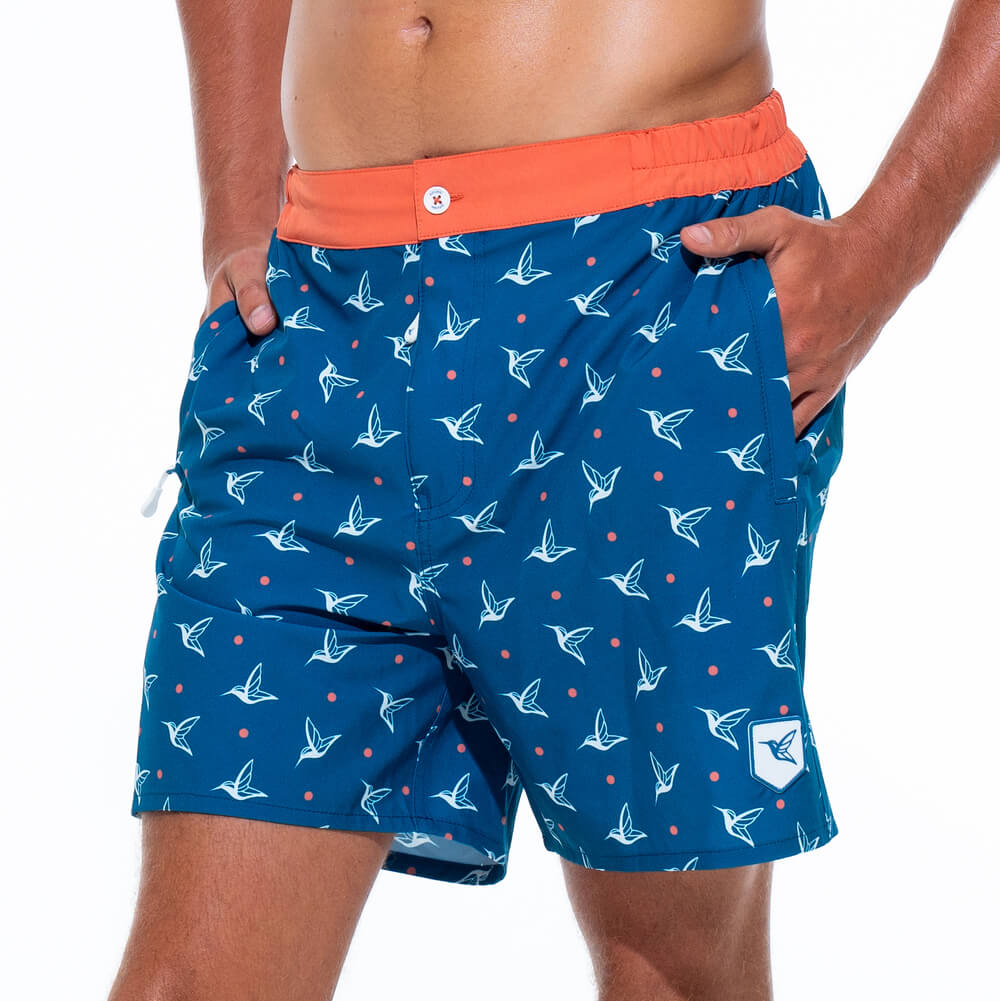 Mens Luxury Swim Trunks | Kolibri Monogram in Deep Ocean-thumbmail-2
