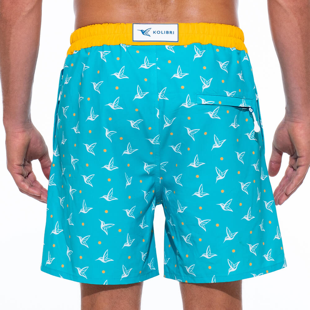 Mens Luxury Swim Trunks | Kolibri Monogram in Aquamarine-thumbmail-1