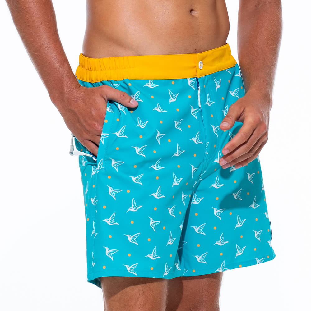 Mens Luxury Swim Trunks | Kolibri Monogram in Aquamarine-thumbmail-2