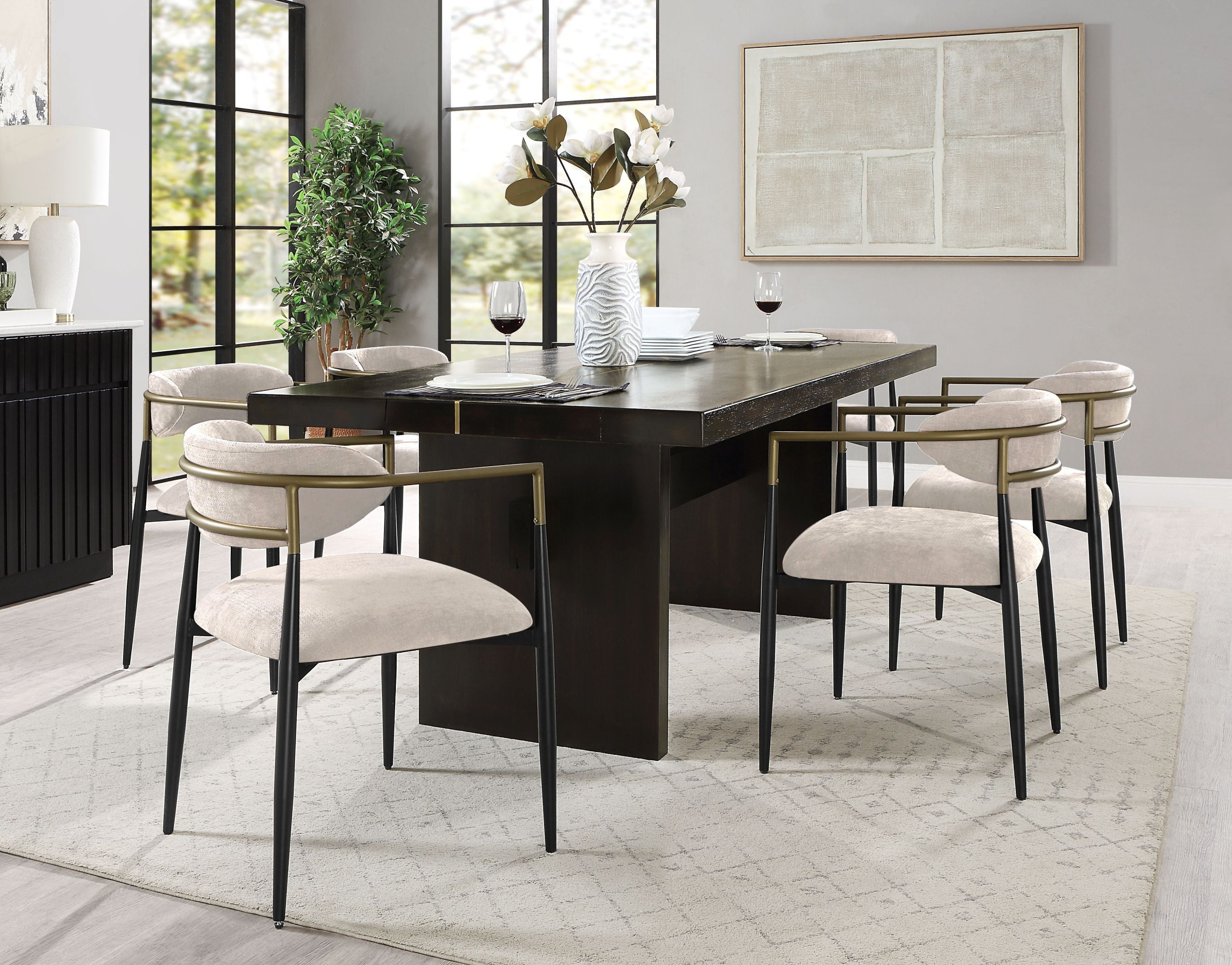 Set of 2 Beige and Black Armchair With Open Back-thumbmail-3