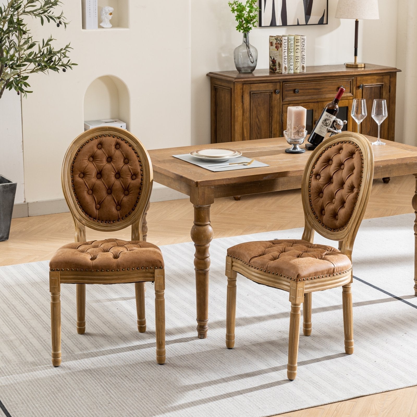 Set of 2 French Style Solid Wood Antique Dining Chairs-thumbmail-1