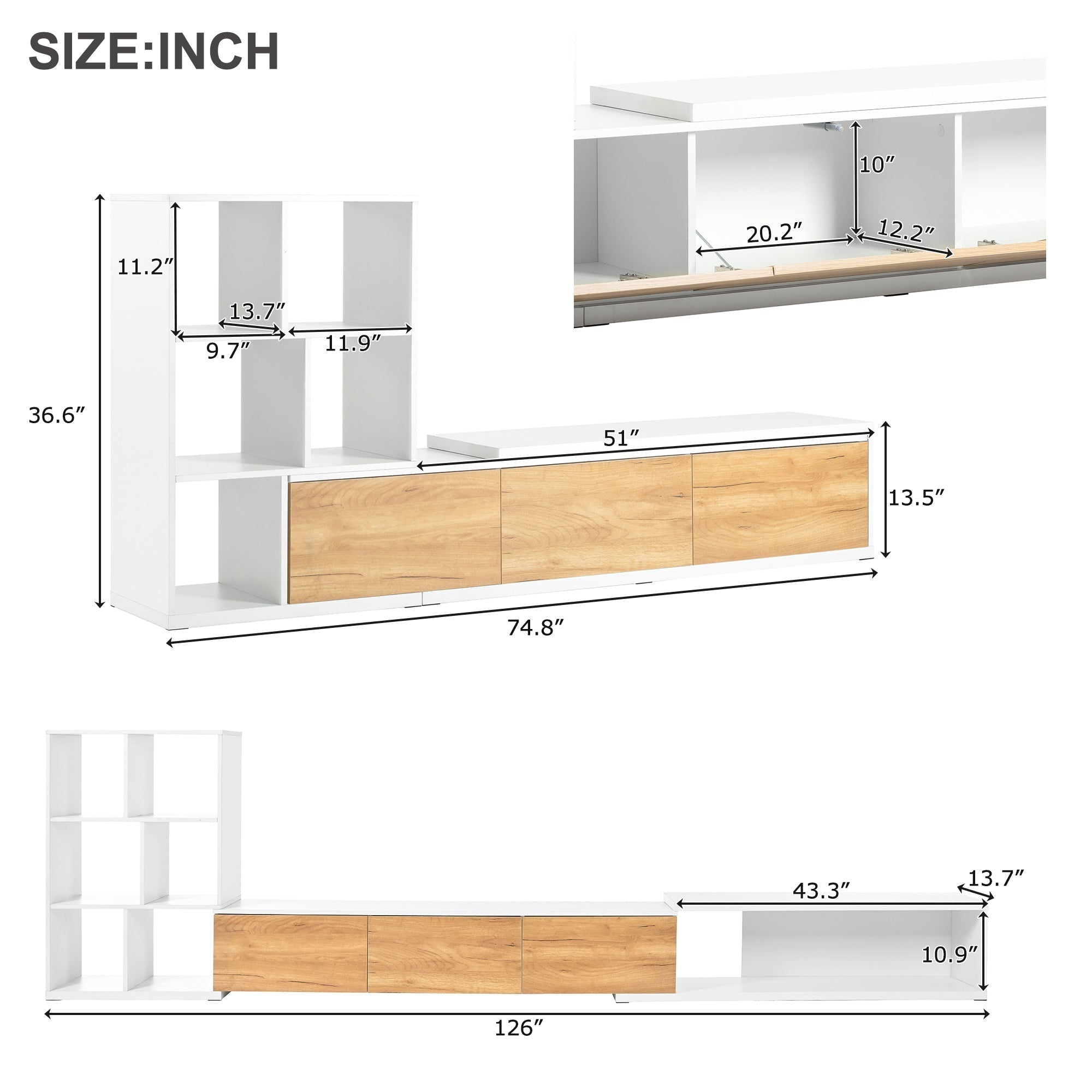 Extendable TV Stand With 3 Tier Bookshelves-thumbmail-10
