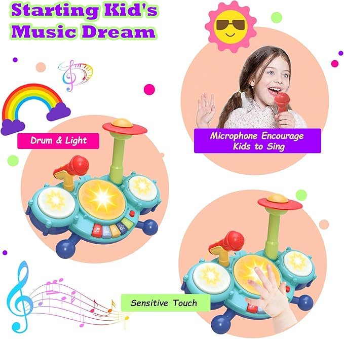 Contixo Musical Drum Toy Set for Babies, Learn Toy Age 2-8 Years-thumbmail-5
