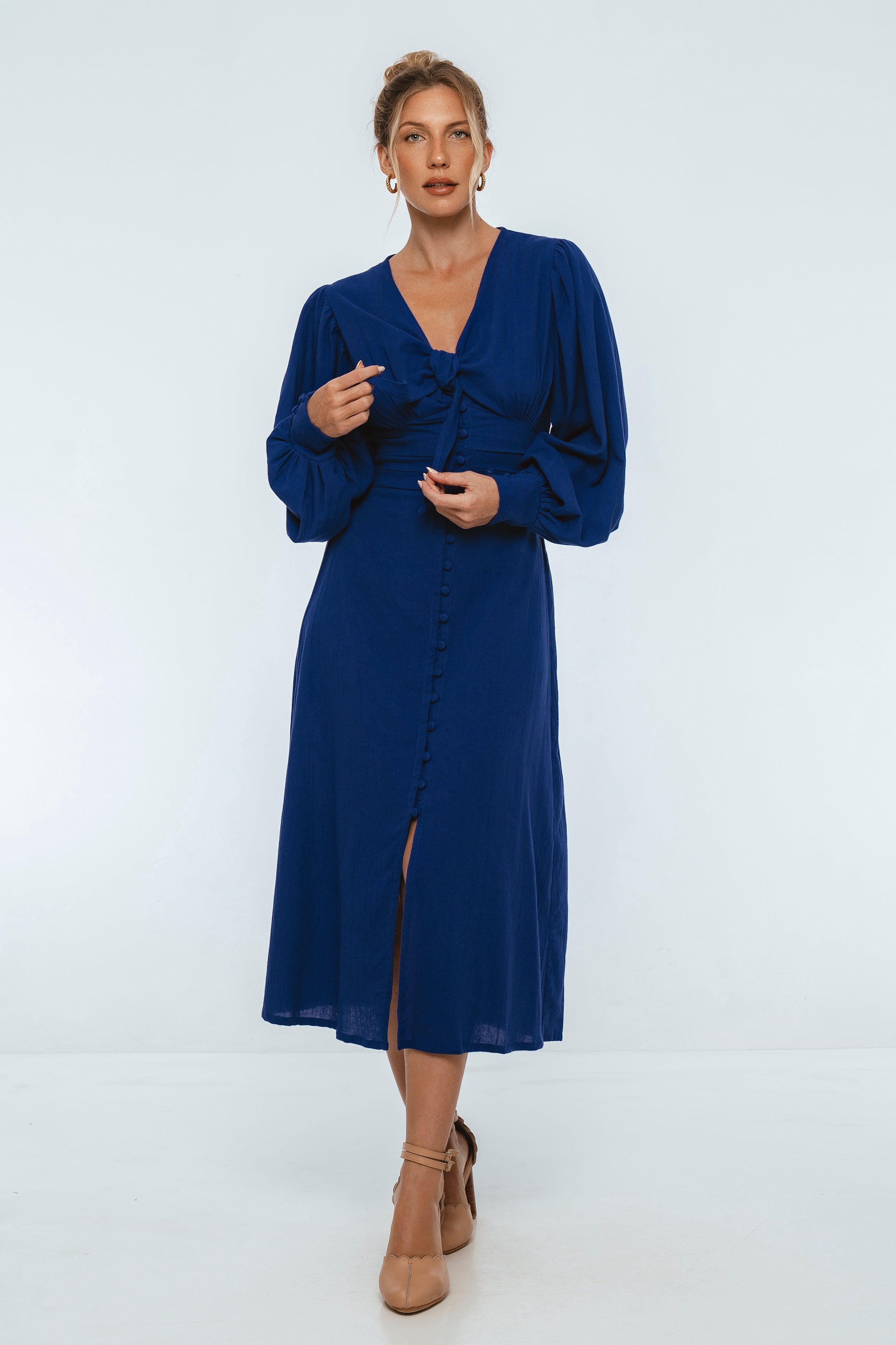 Velvet Sky Long Sleeve Linen Midi Dress-thumbmail-6