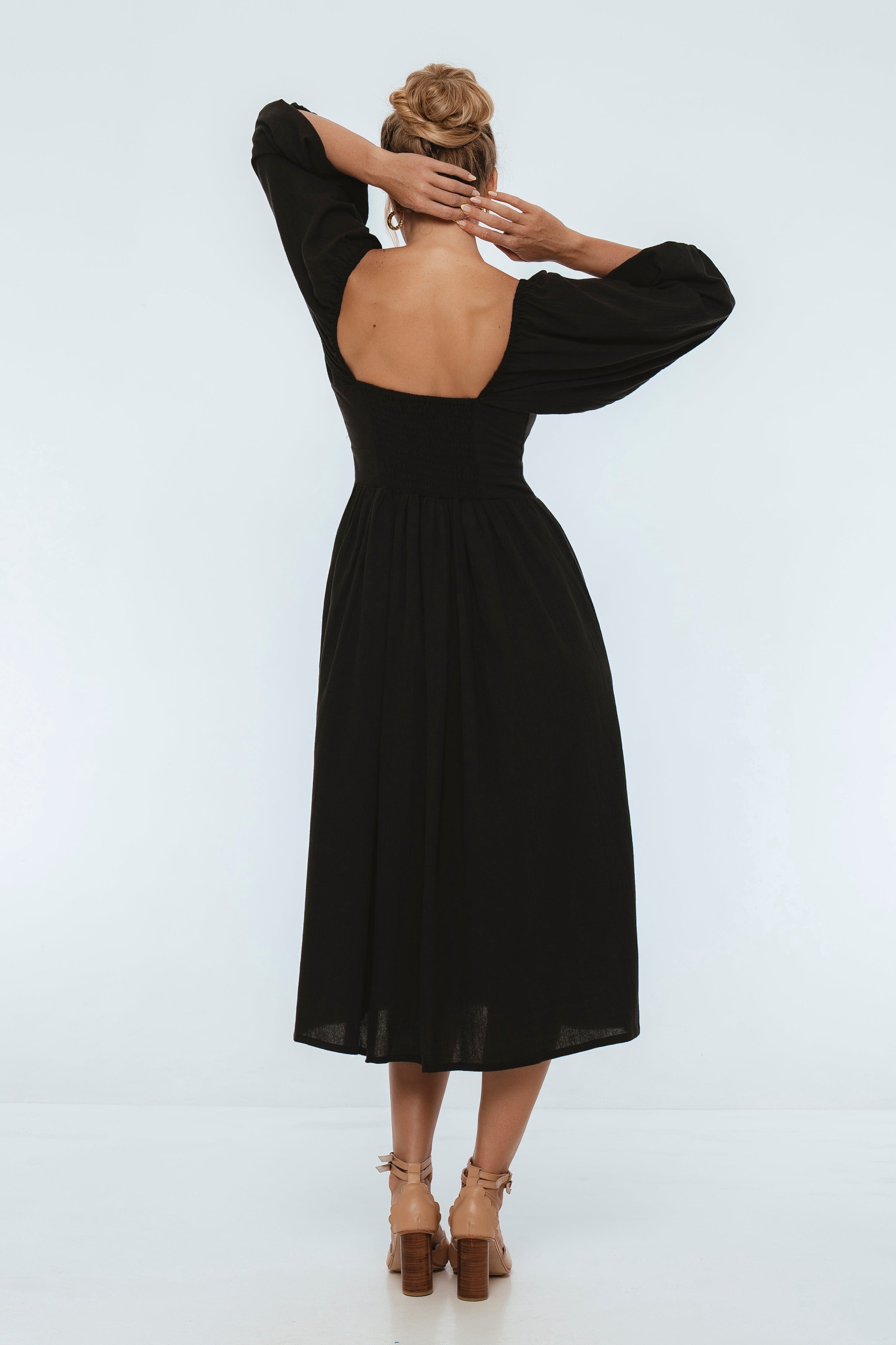 Genevieve Puff Sleeve Midi Dress-thumbmail-5