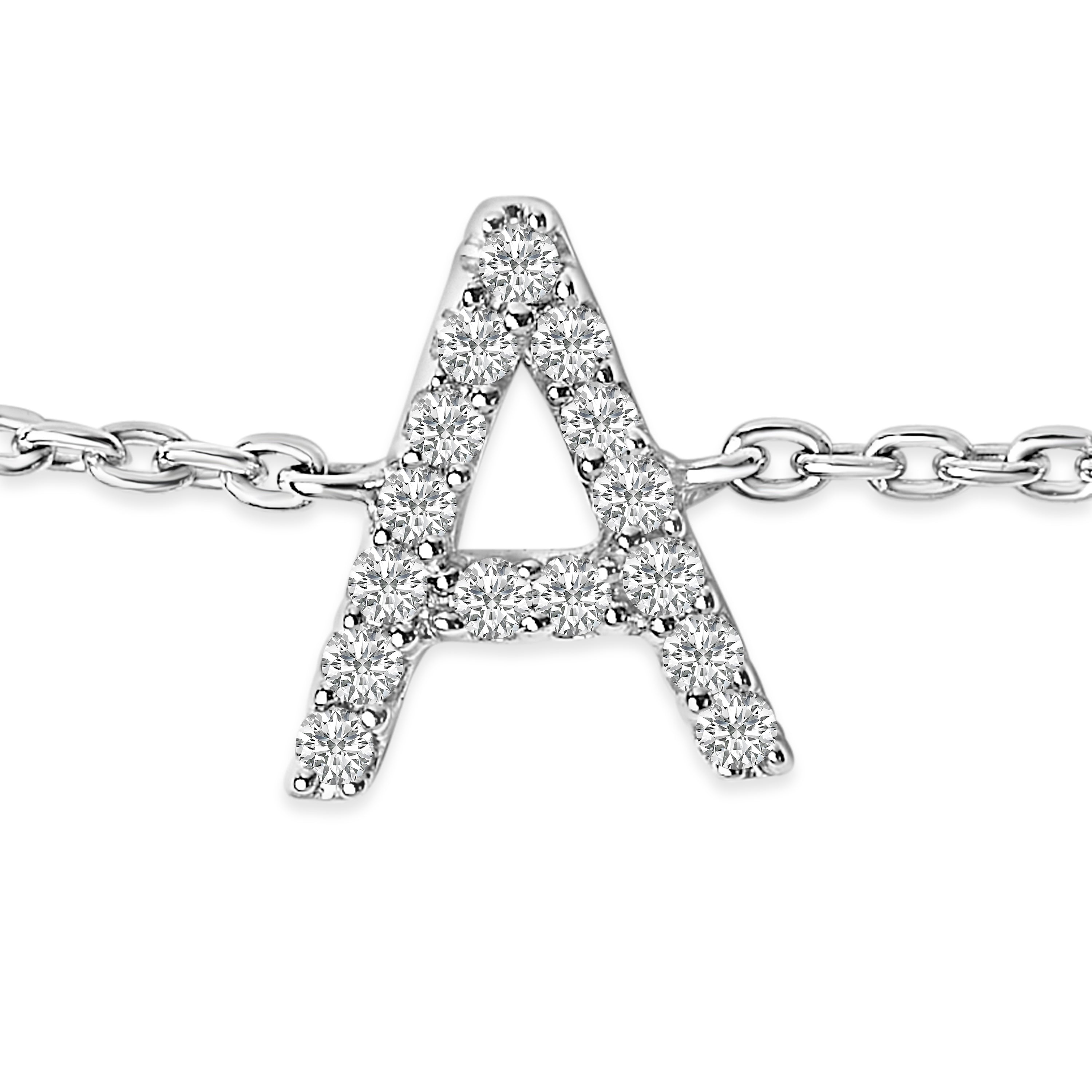 10K White Gold Diamond Accent "A" Initial Charm and Link Bracelet-thumbmail-5
