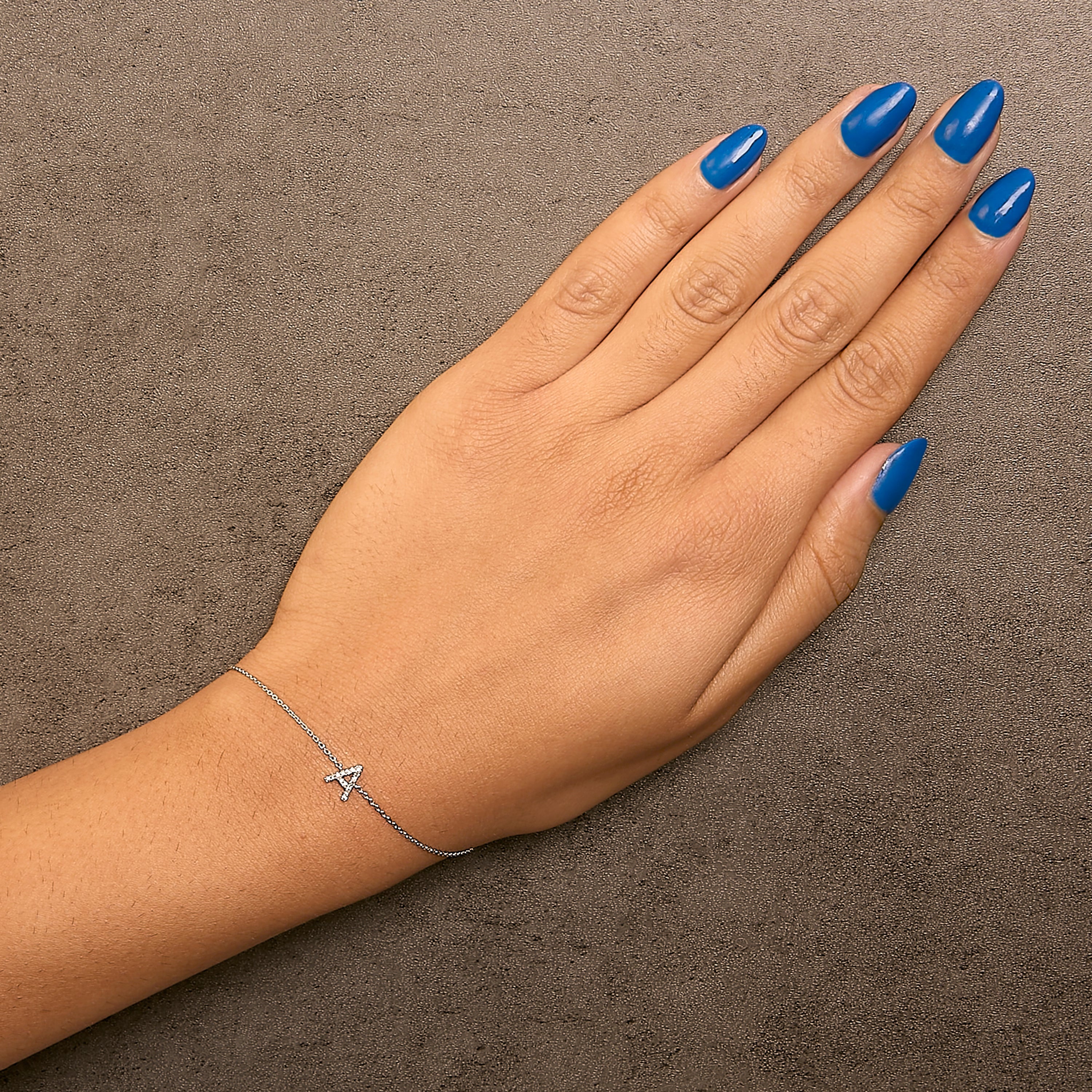 10K White Gold Diamond Accent "A" Initial Charm and Link Bracelet-thumbmail-1