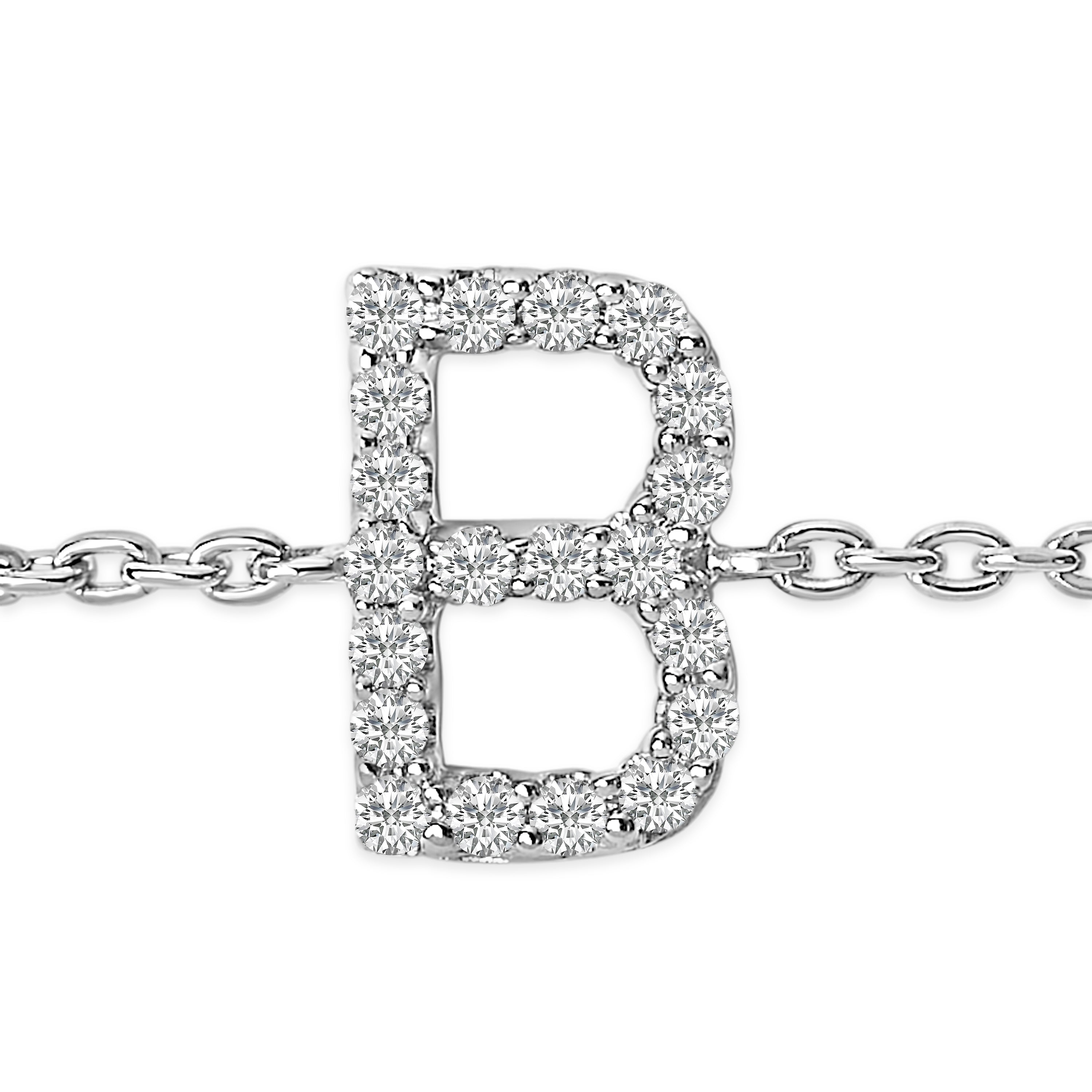 10K White Gold Diamond Accent "B" Initial Charm and Link Bracelet-thumbmail-4