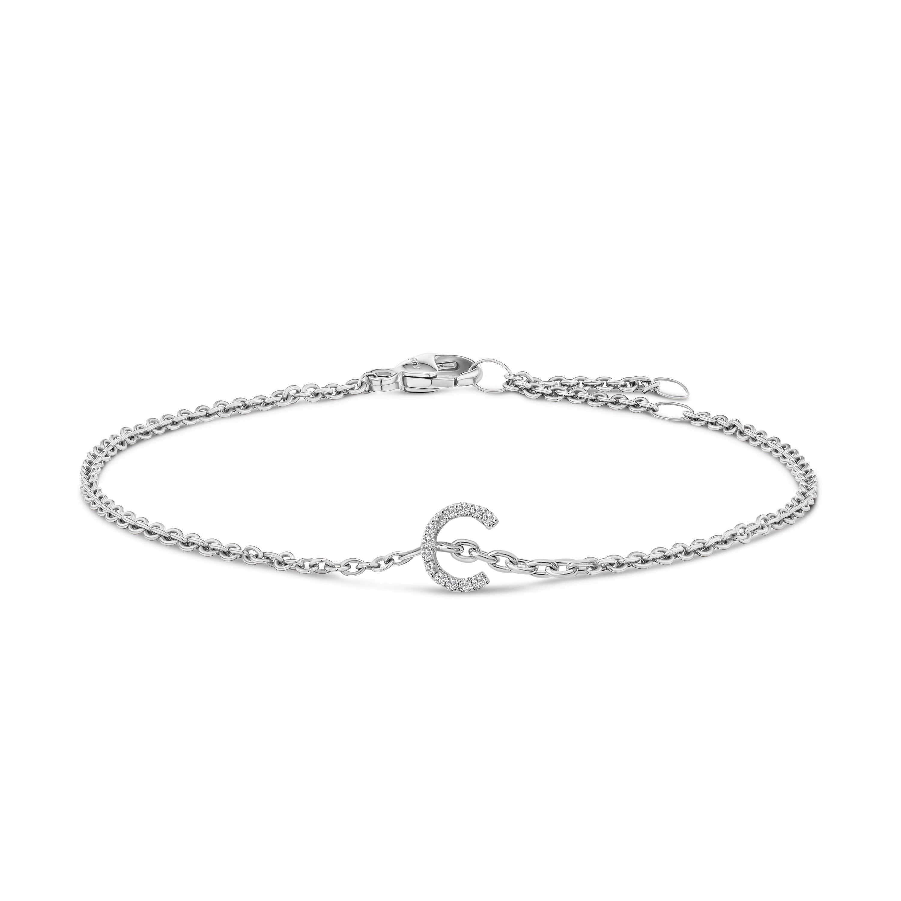 10K White Gold Diamond Accent "C" Initial Charm and Link Bracelet-thumbmail-6