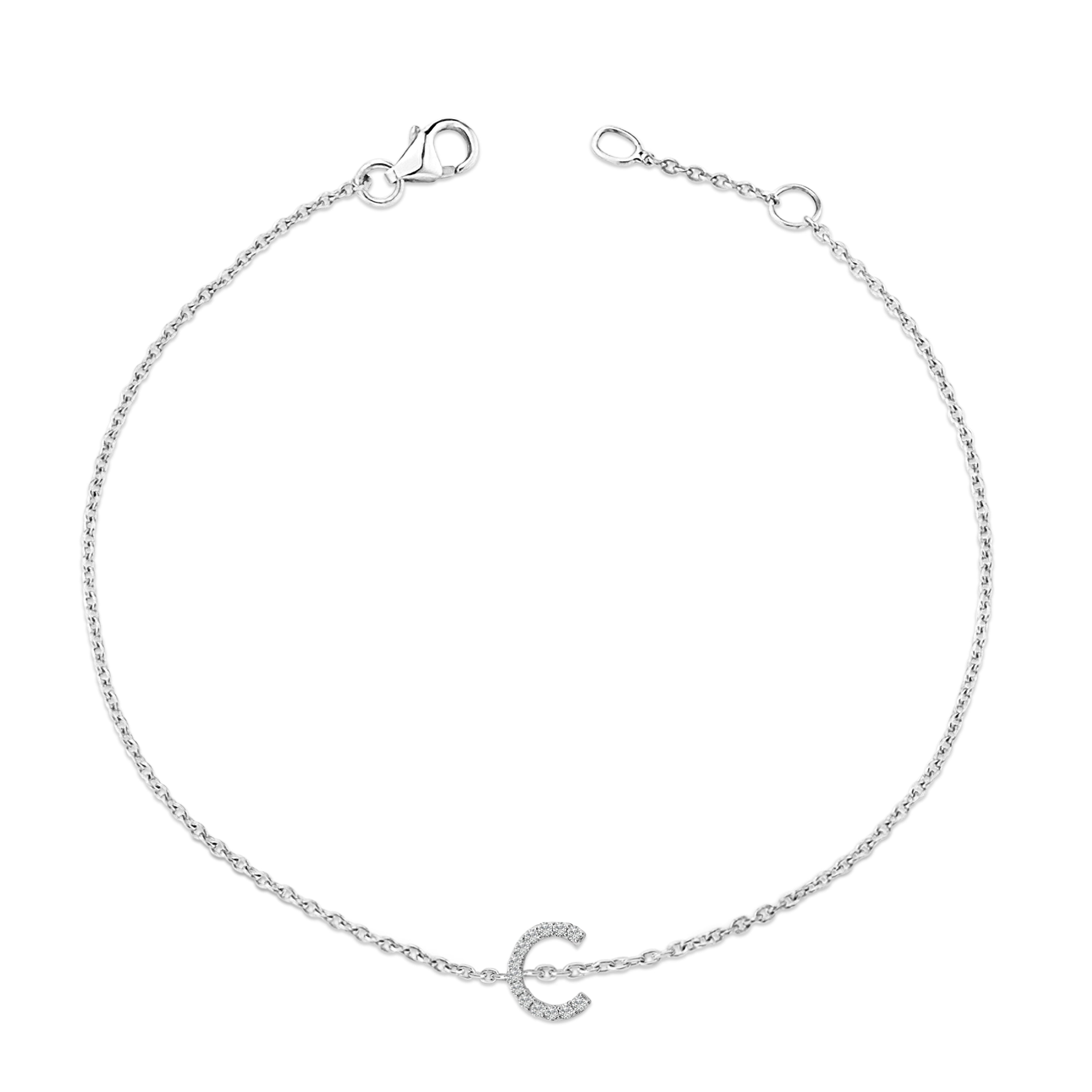 10K White Gold Diamond Accent "C" Initial Charm and Link Bracelet-thumbmail-3