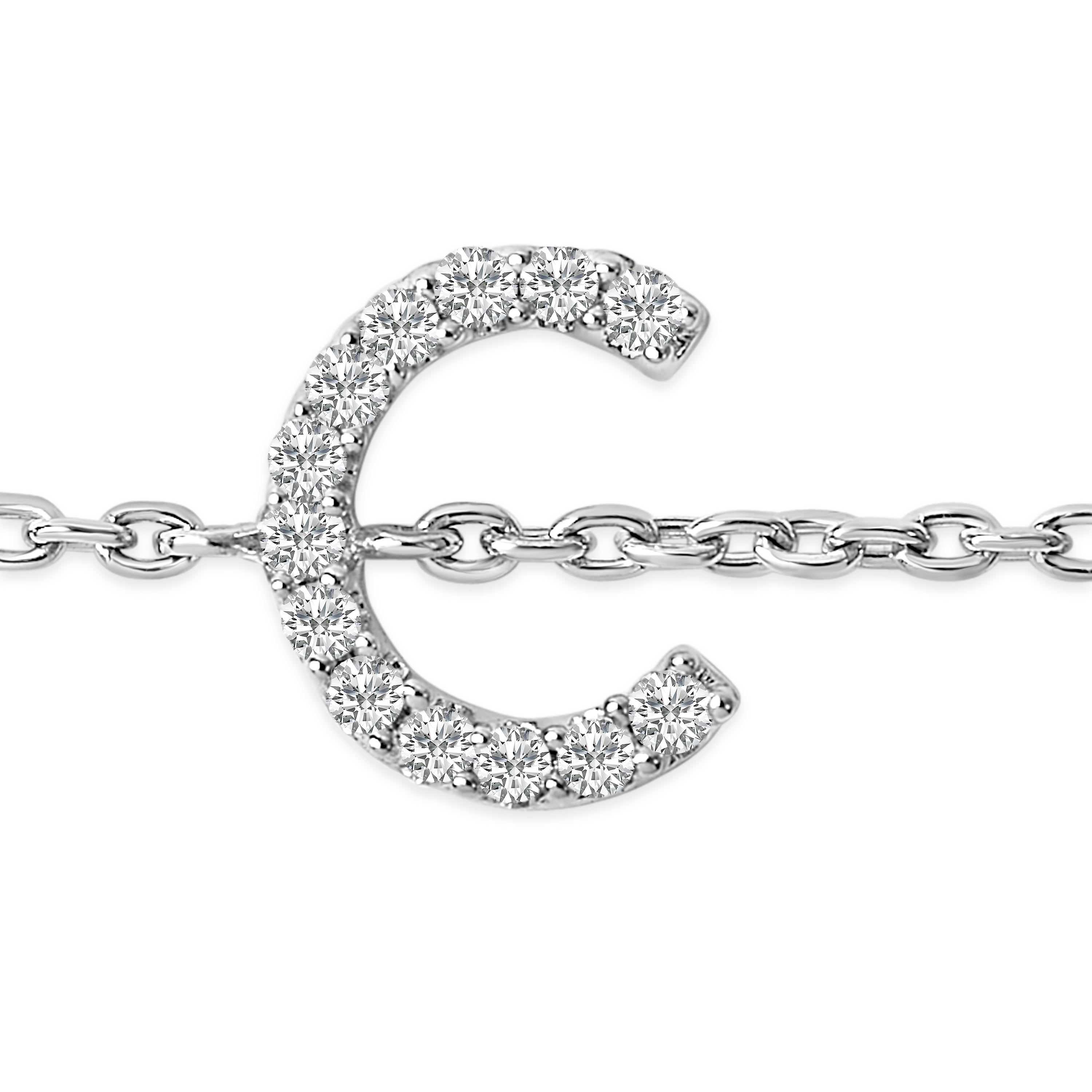 10K White Gold Diamond Accent "C" Initial Charm and Link Bracelet-thumbmail-4