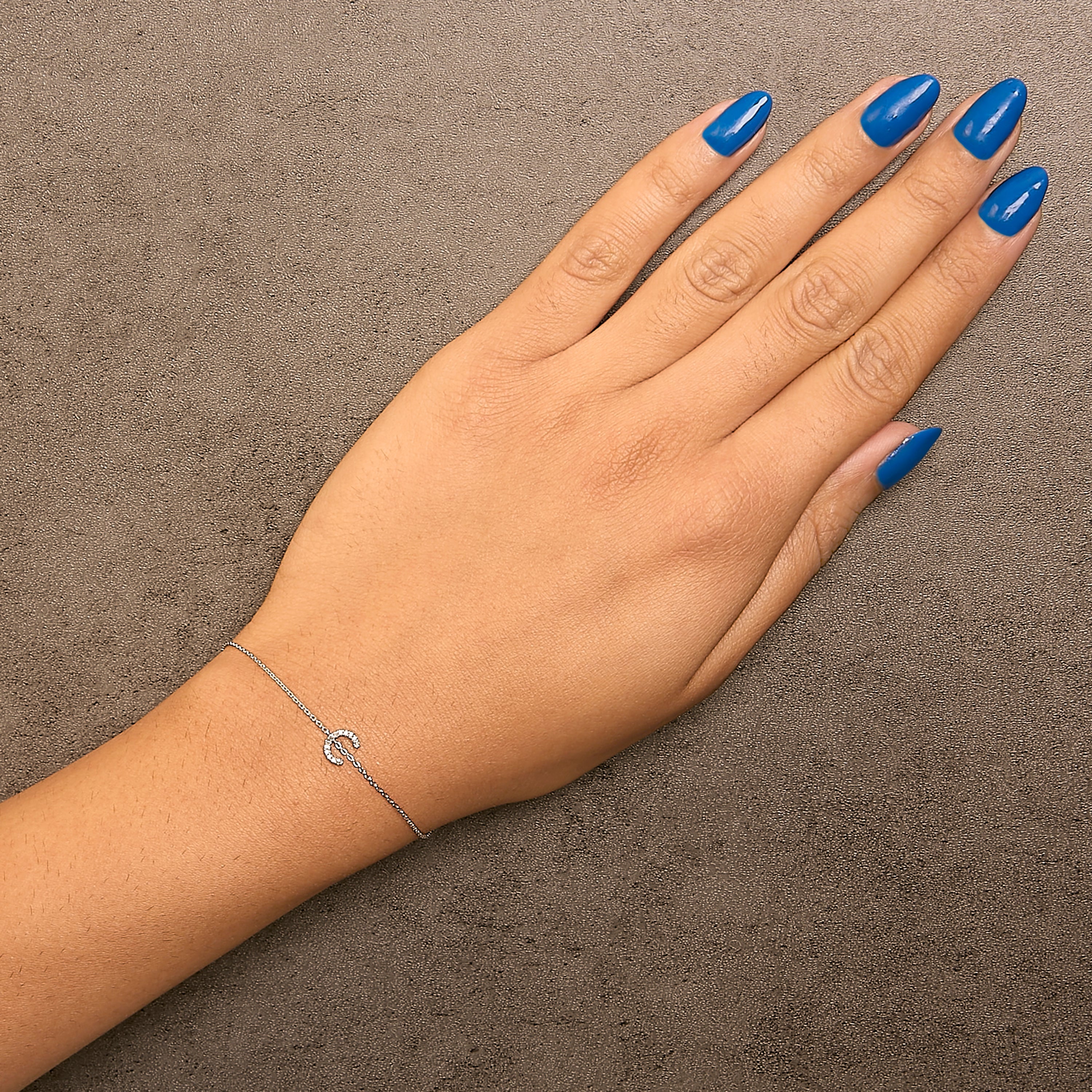 10K White Gold Diamond Accent "C" Initial Charm and Link Bracelet-thumbmail-5