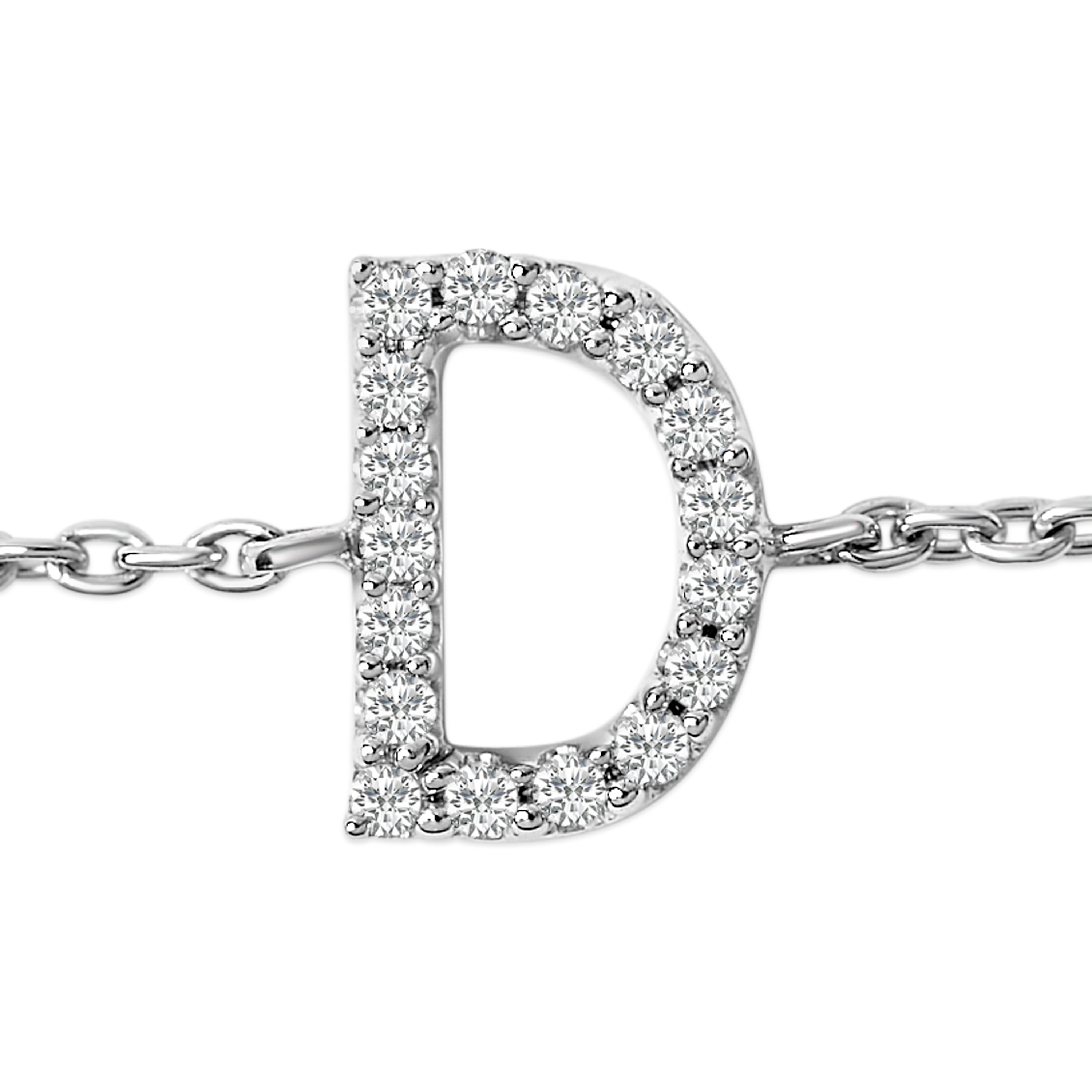 10K White Gold Diamond Accent "D" Initial Charm and Link Bracelet-thumbmail-5