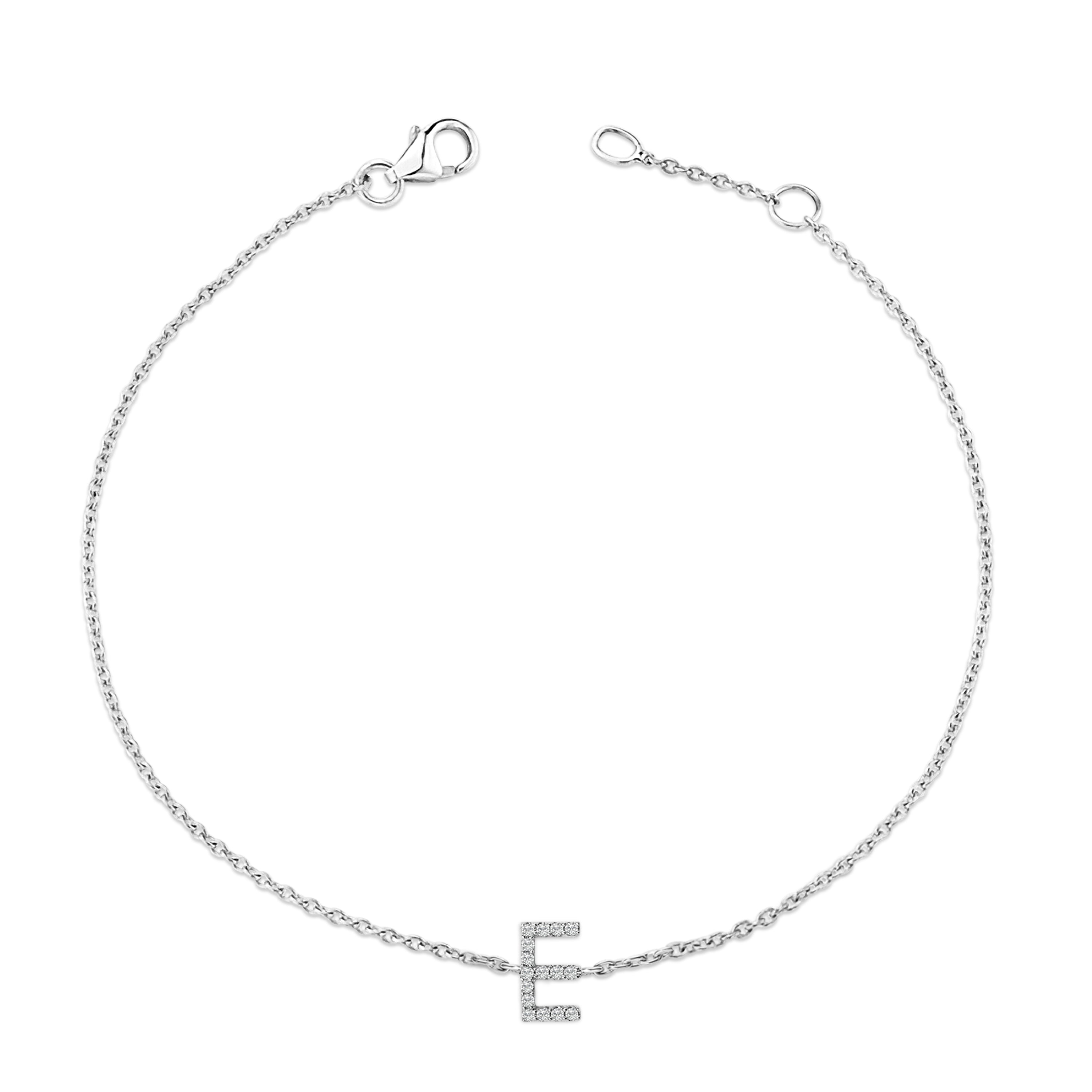 10K White Gold Diamond Accent "E" Initial Charm and Link Bracelet-thumbmail-2