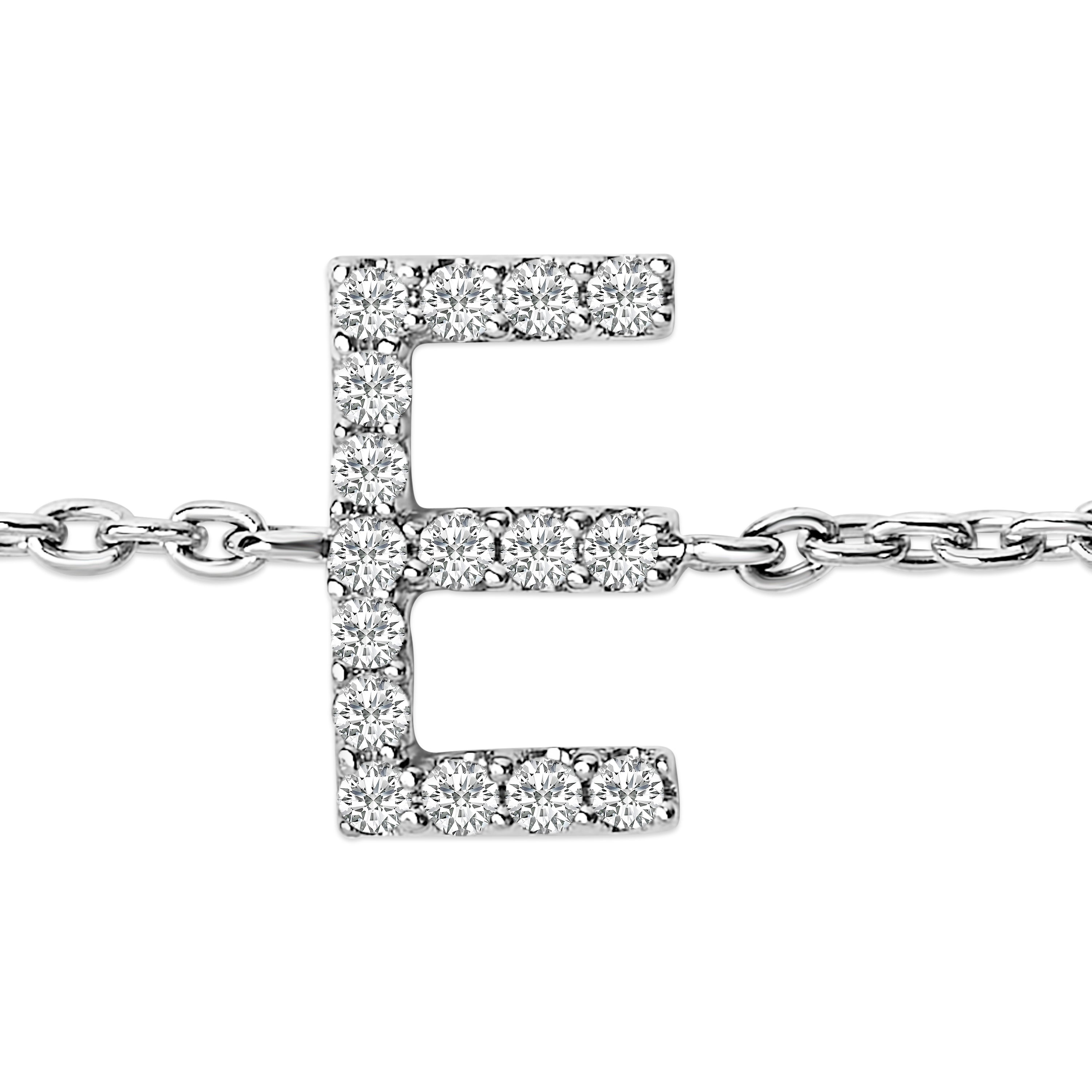 10K White Gold Diamond Accent "E" Initial Charm and Link Bracelet-thumbmail-3
