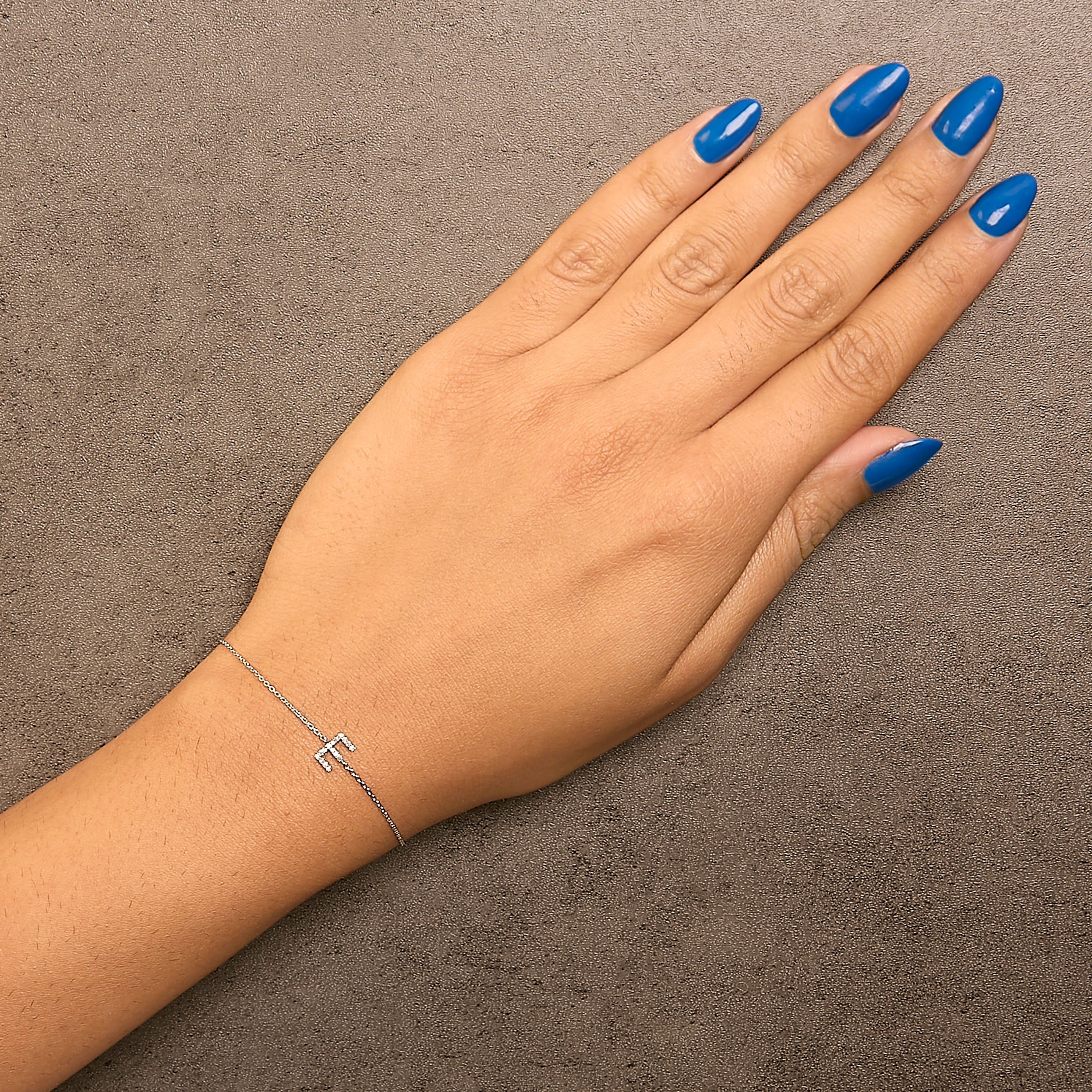 10K White Gold Diamond Accent "E" Initial Charm and Link Bracelet-thumbmail-5