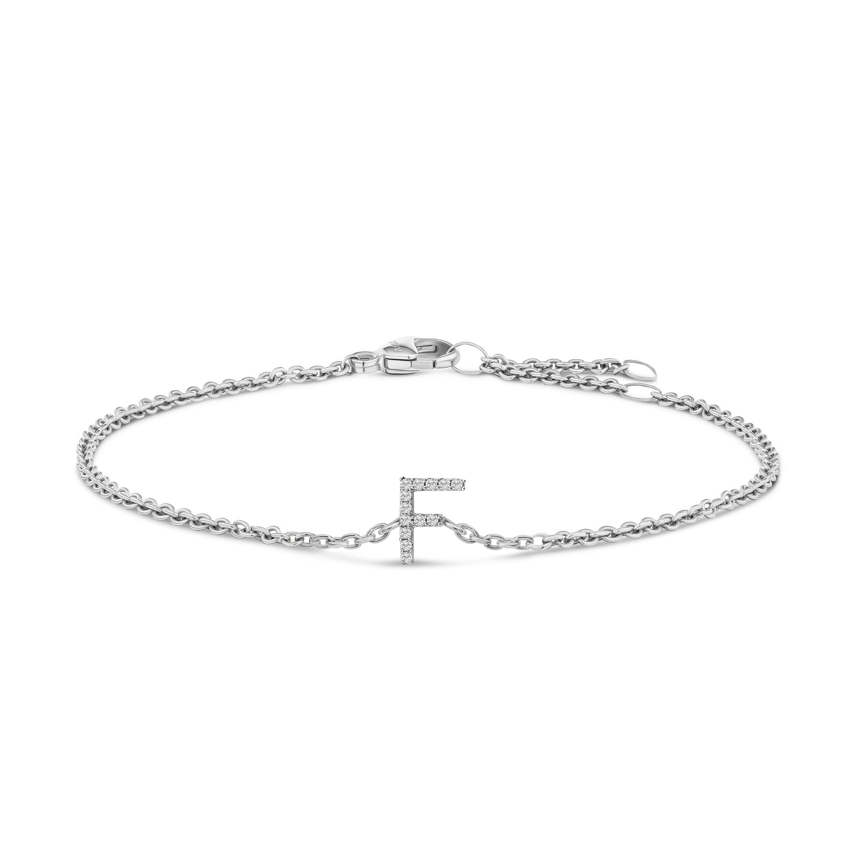 10K White Gold Diamond Accent "F" Initial Charm and Link Bracelet-thumbmail-2