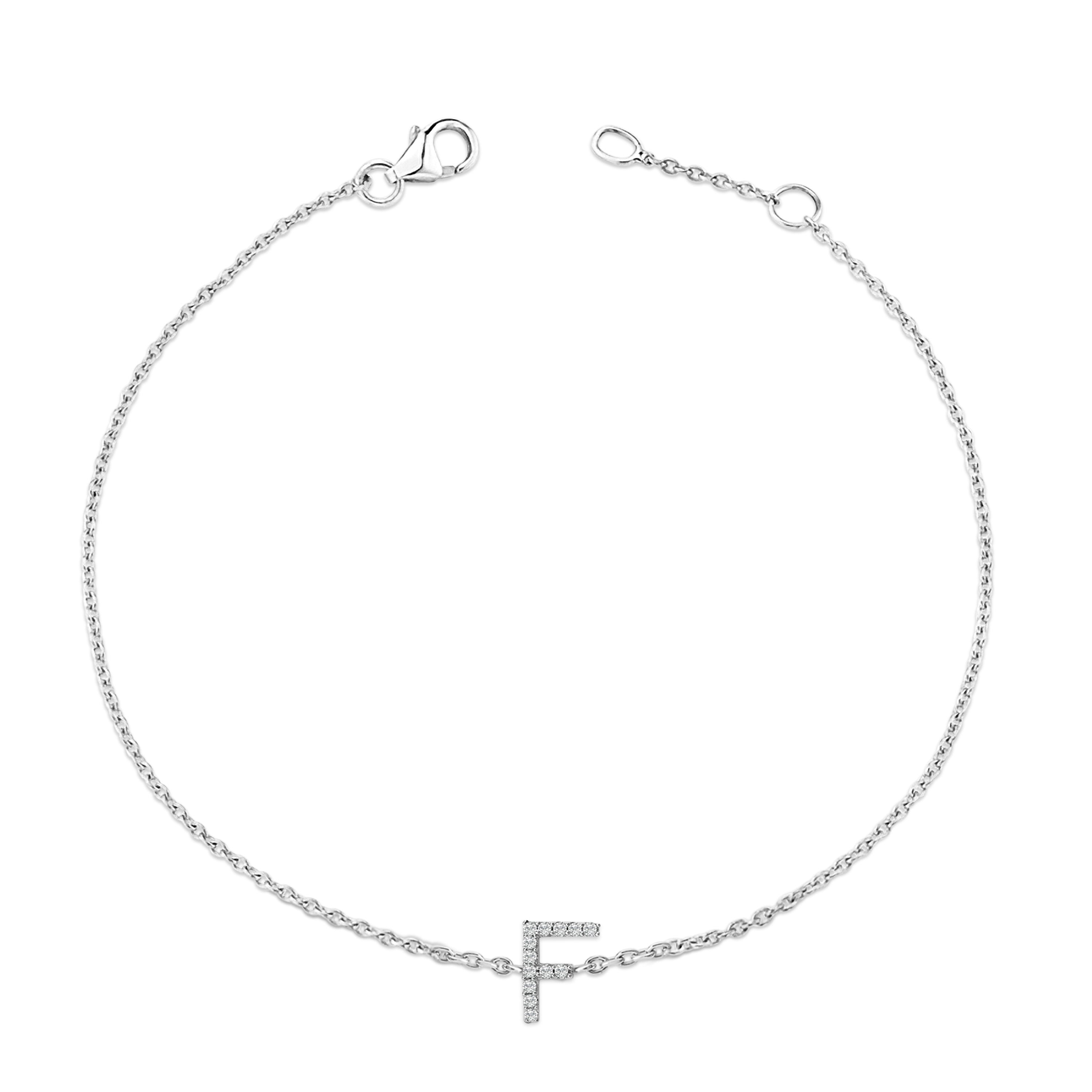 10K White Gold Diamond Accent "F" Initial Charm and Link Bracelet-thumbmail-3