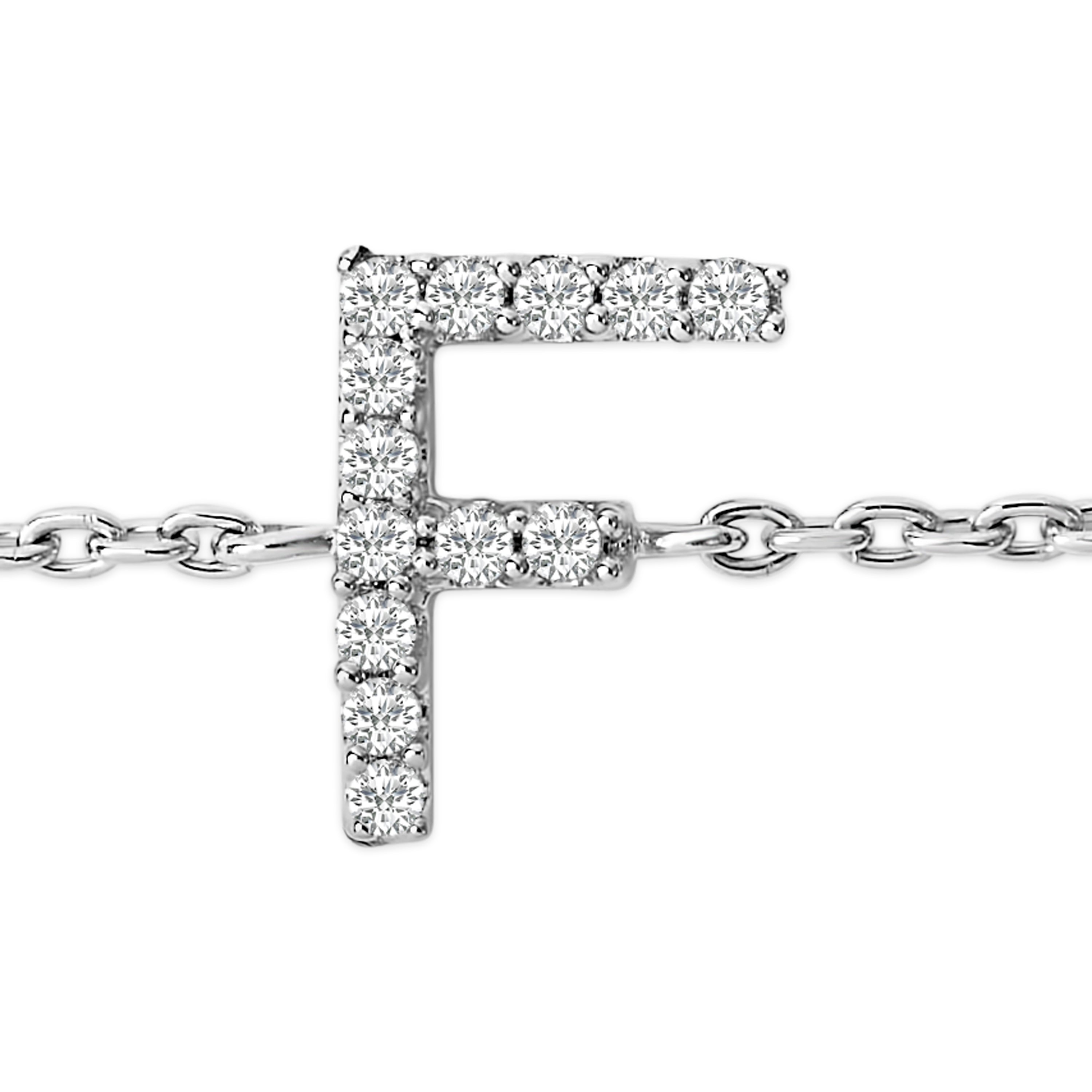 10K White Gold Diamond Accent "F" Initial Charm and Link Bracelet-thumbmail-6
