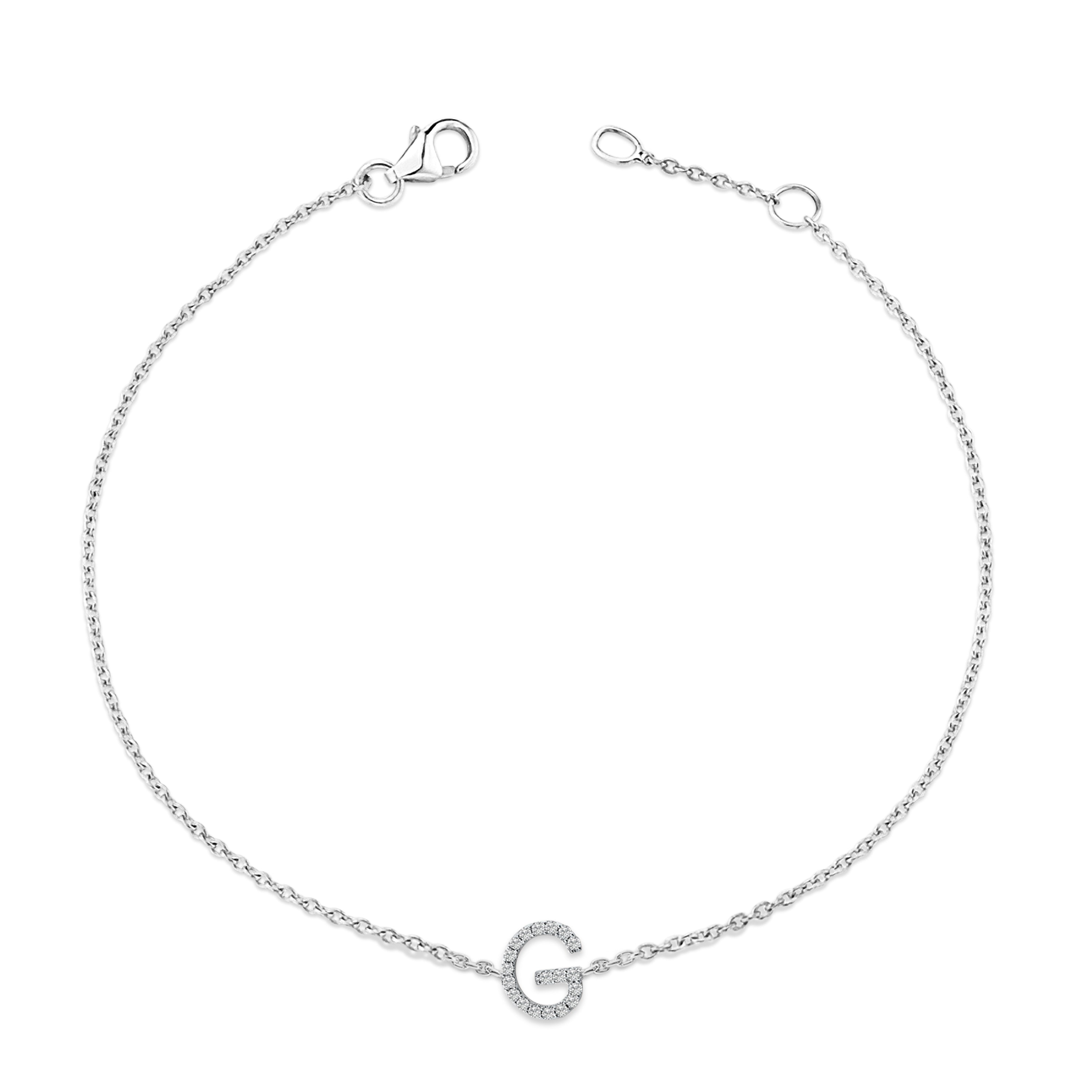 10K White Gold Diamond Accent "G" Initial Charm and Link Bracelet-thumbmail-2