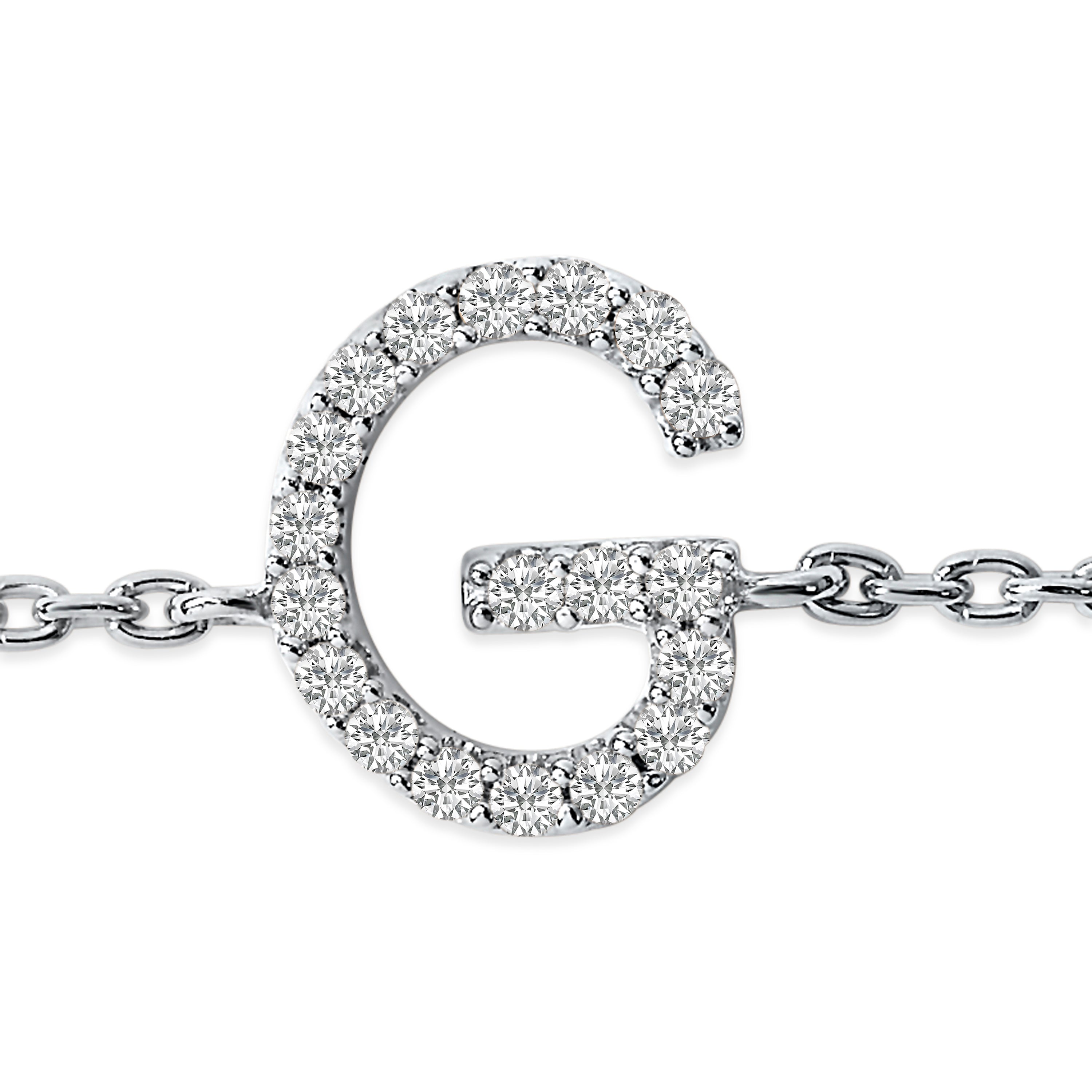 10K White Gold Diamond Accent "G" Initial Charm and Link Bracelet-thumbmail-3