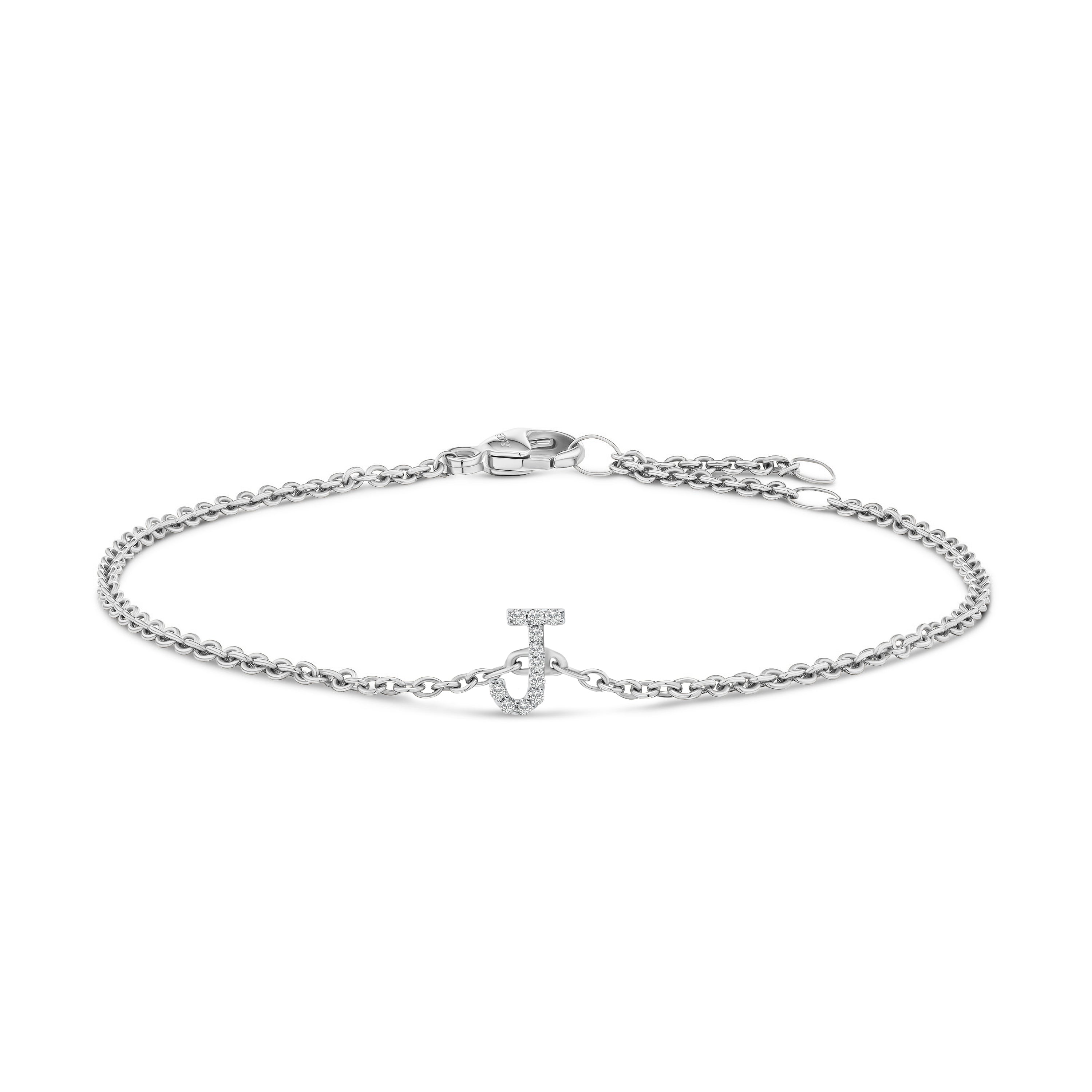 10K White Gold Diamond Accent "J" Initial Charm and Link Bracelet-thumbmail-3