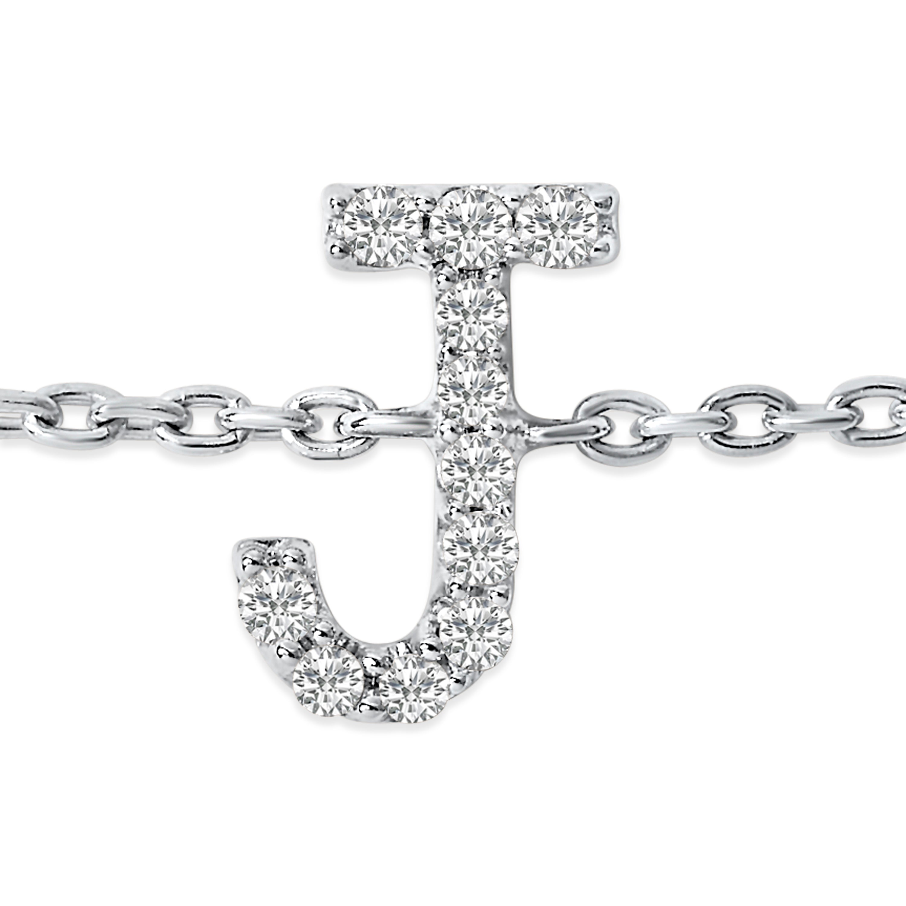 10K White Gold Diamond Accent "J" Initial Charm and Link Bracelet-thumbmail-6