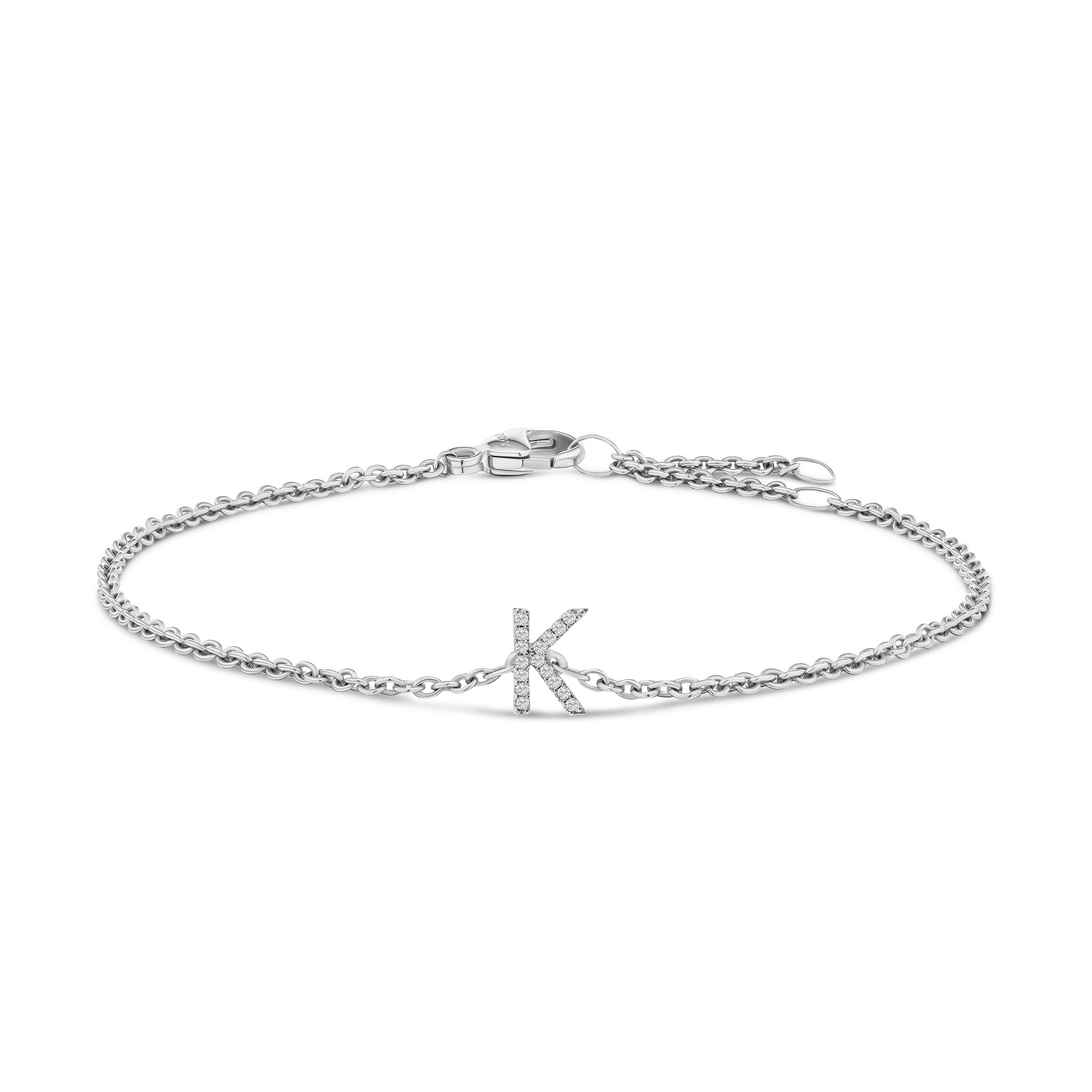 10K White Gold Diamond Accent "K" Initial Charm and Link Bracelet-thumbmail-3