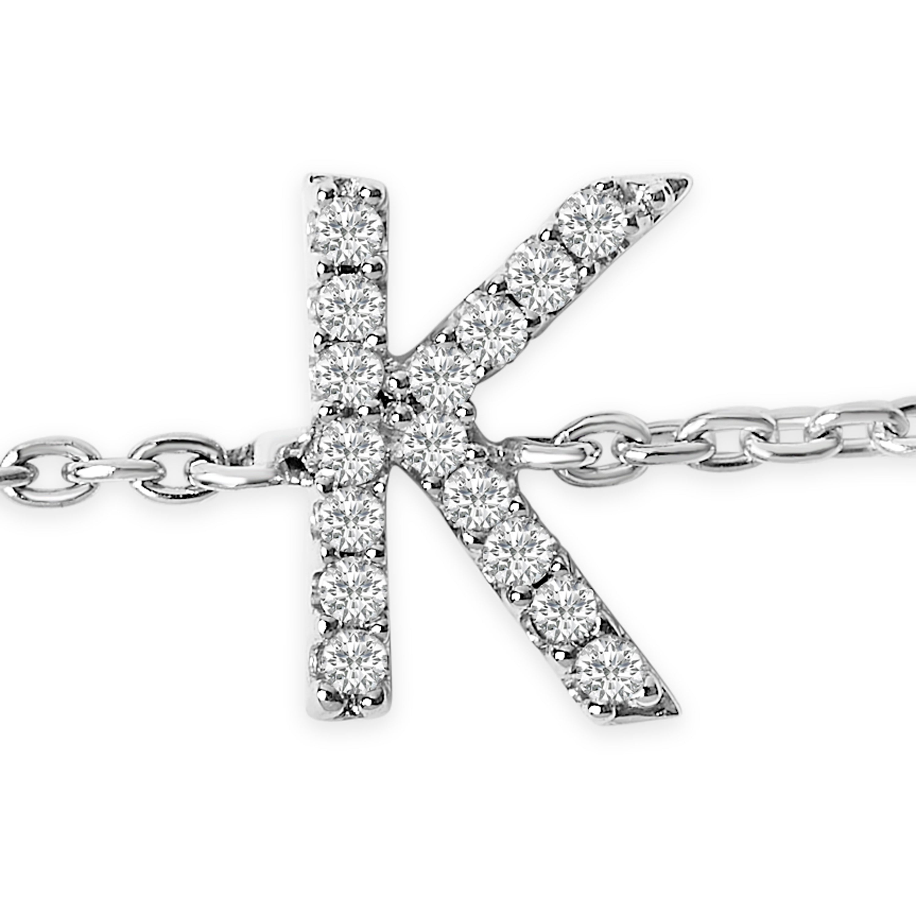 10K White Gold Diamond Accent "K" Initial Charm and Link Bracelet-thumbmail-5