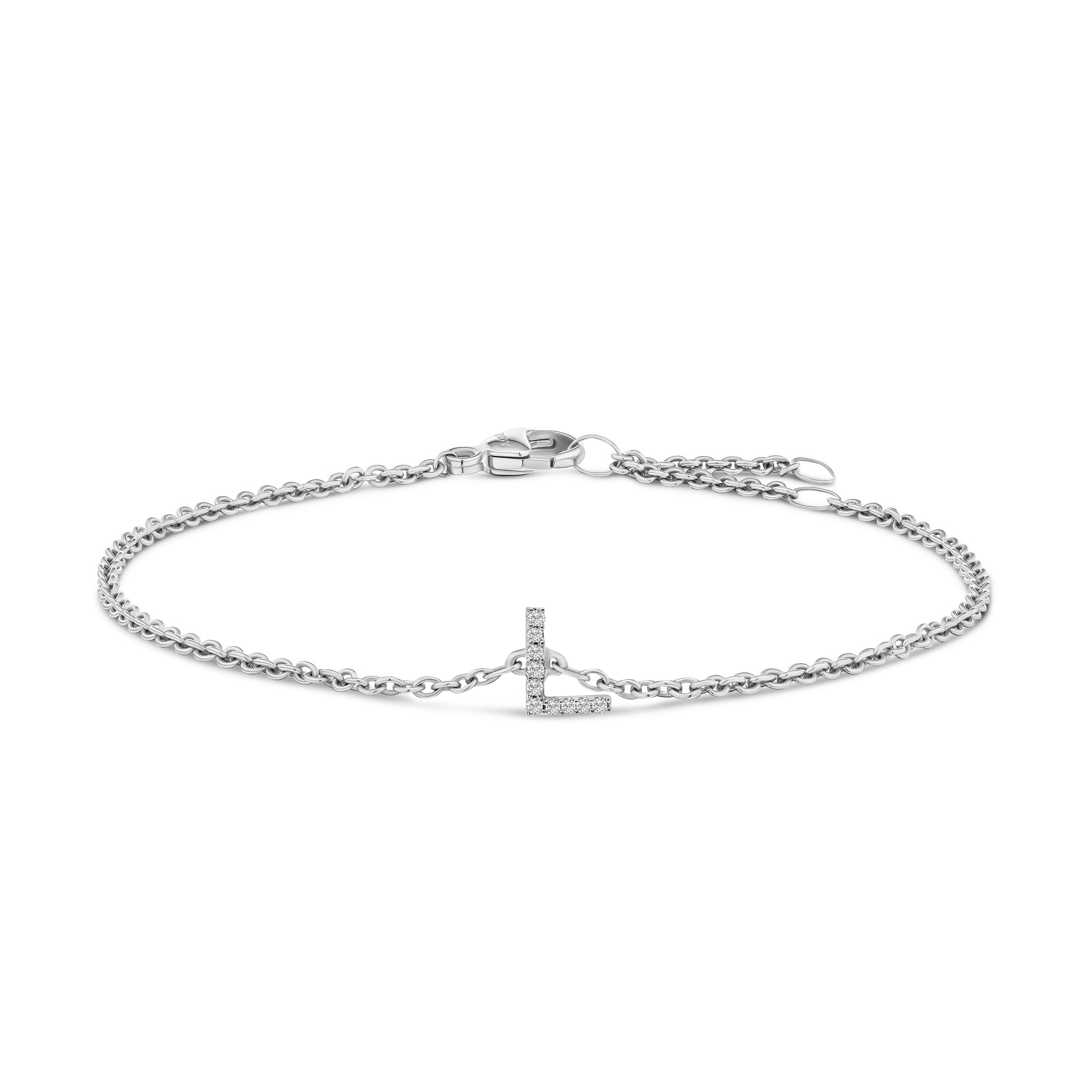 10K White Gold Diamond Accent "L" Initial Charm and Link Bracelet-thumbmail-1