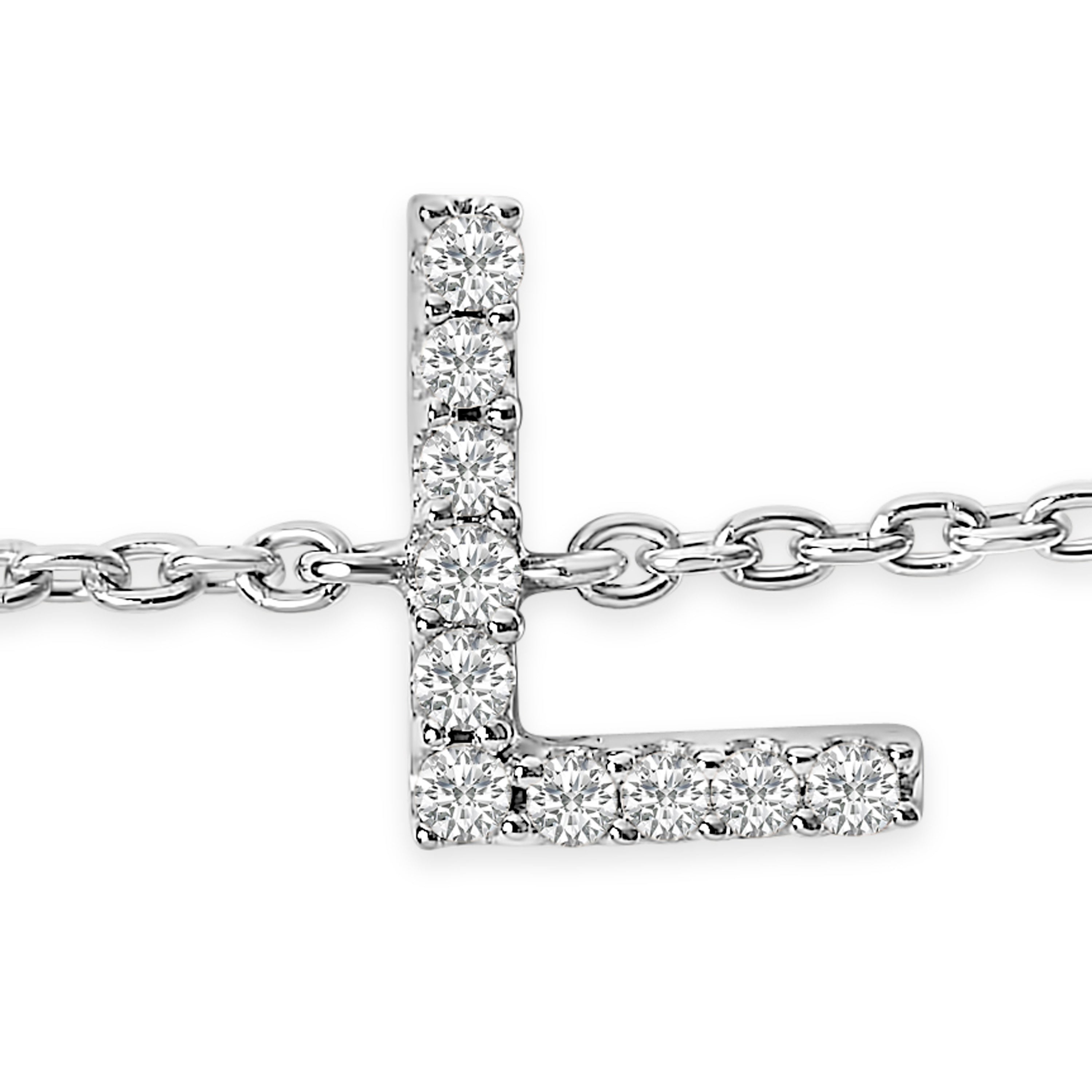 10K White Gold Diamond Accent "L" Initial Charm and Link Bracelet-thumbmail-3