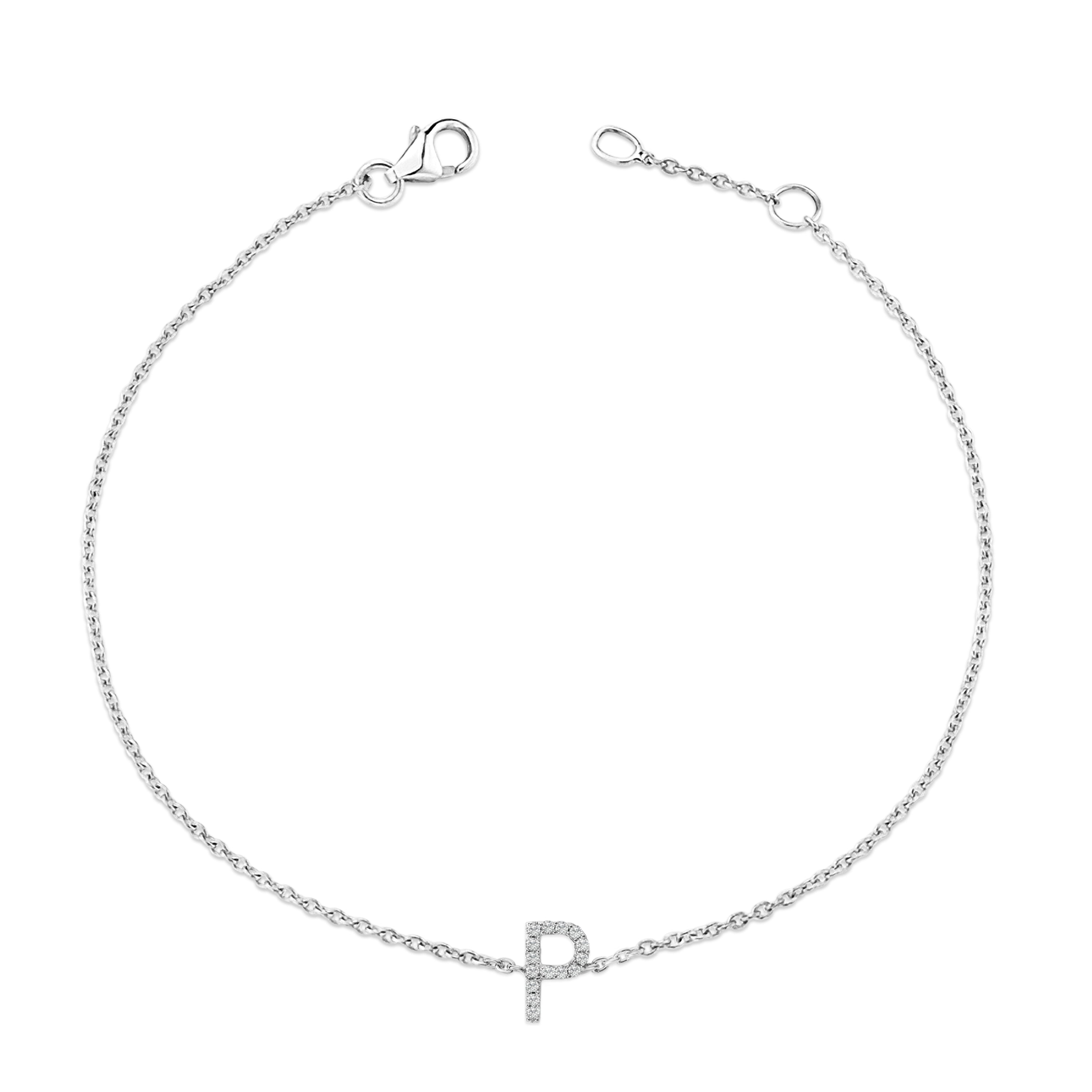 10K White Gold Diamond Accent "P" Initial Charm and Link Bracelet-thumbmail-4