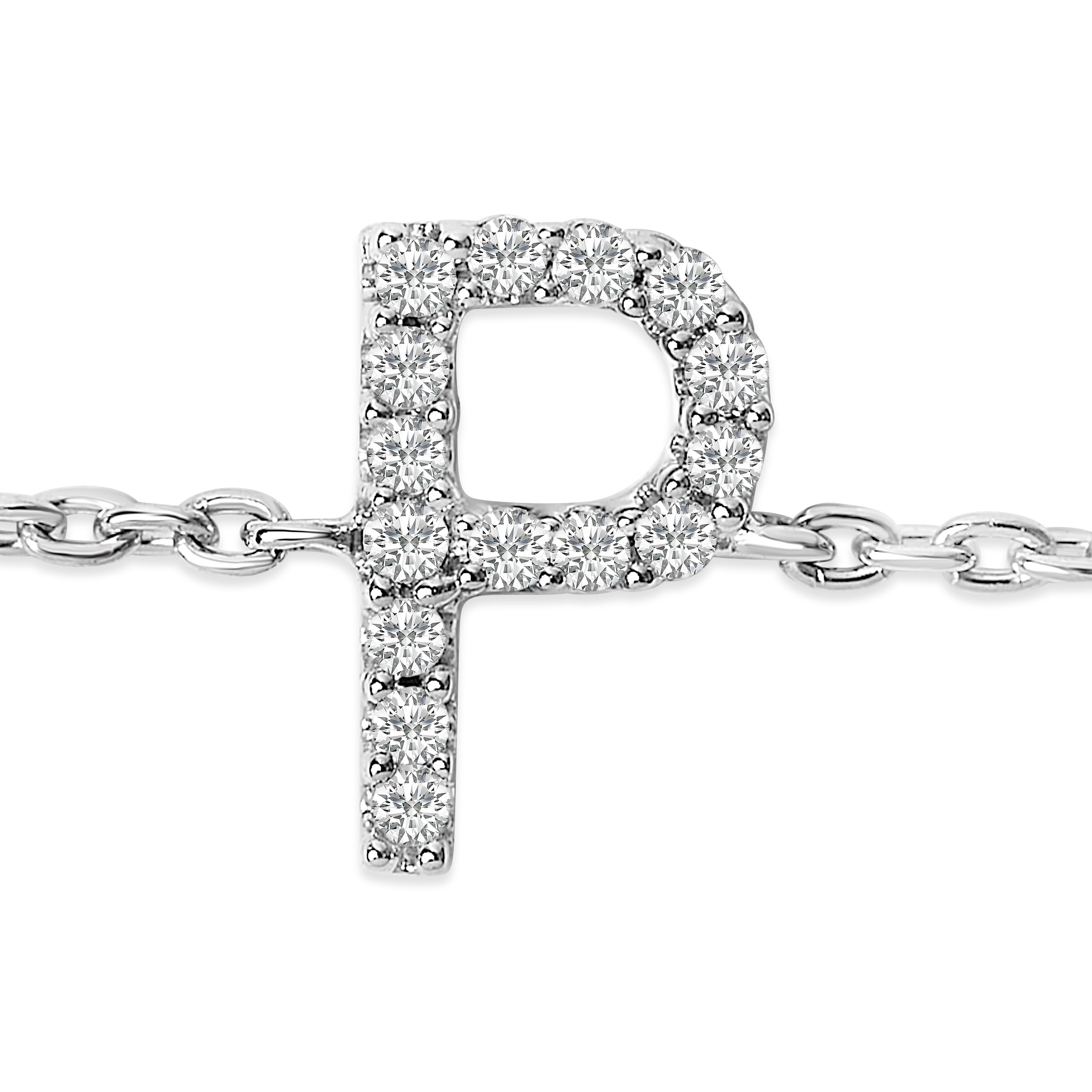 10K White Gold Diamond Accent "P" Initial Charm and Link Bracelet-thumbmail-5