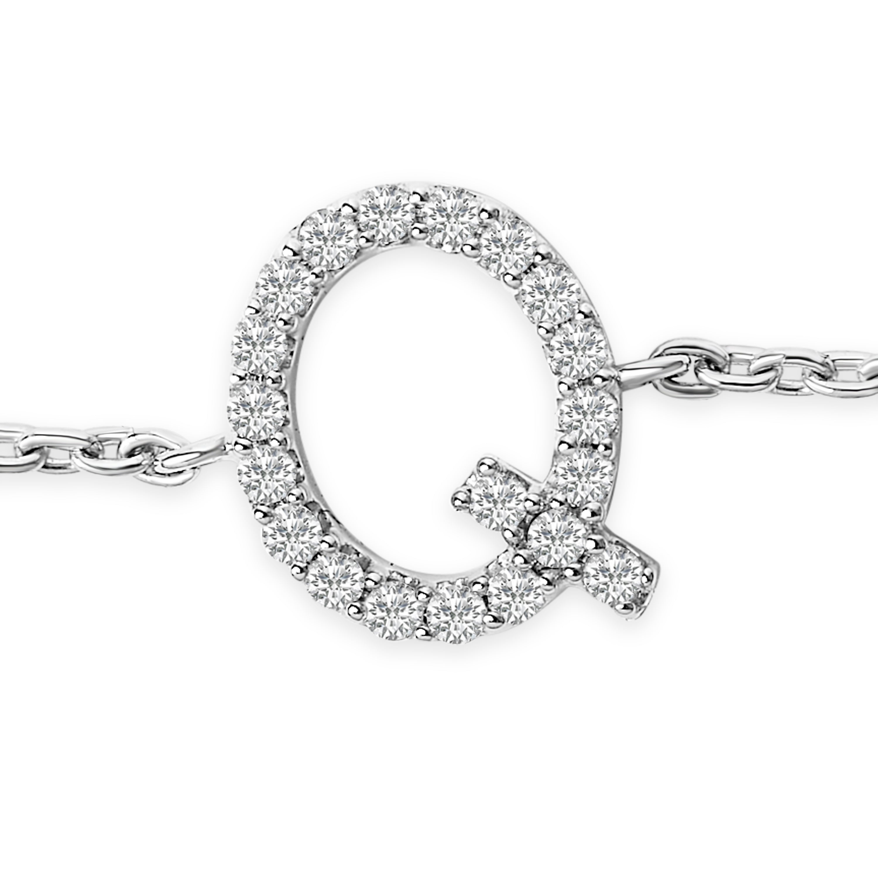10K White Gold Diamond Accent "Q" Initial Charm and Link Bracelet-thumbmail-3