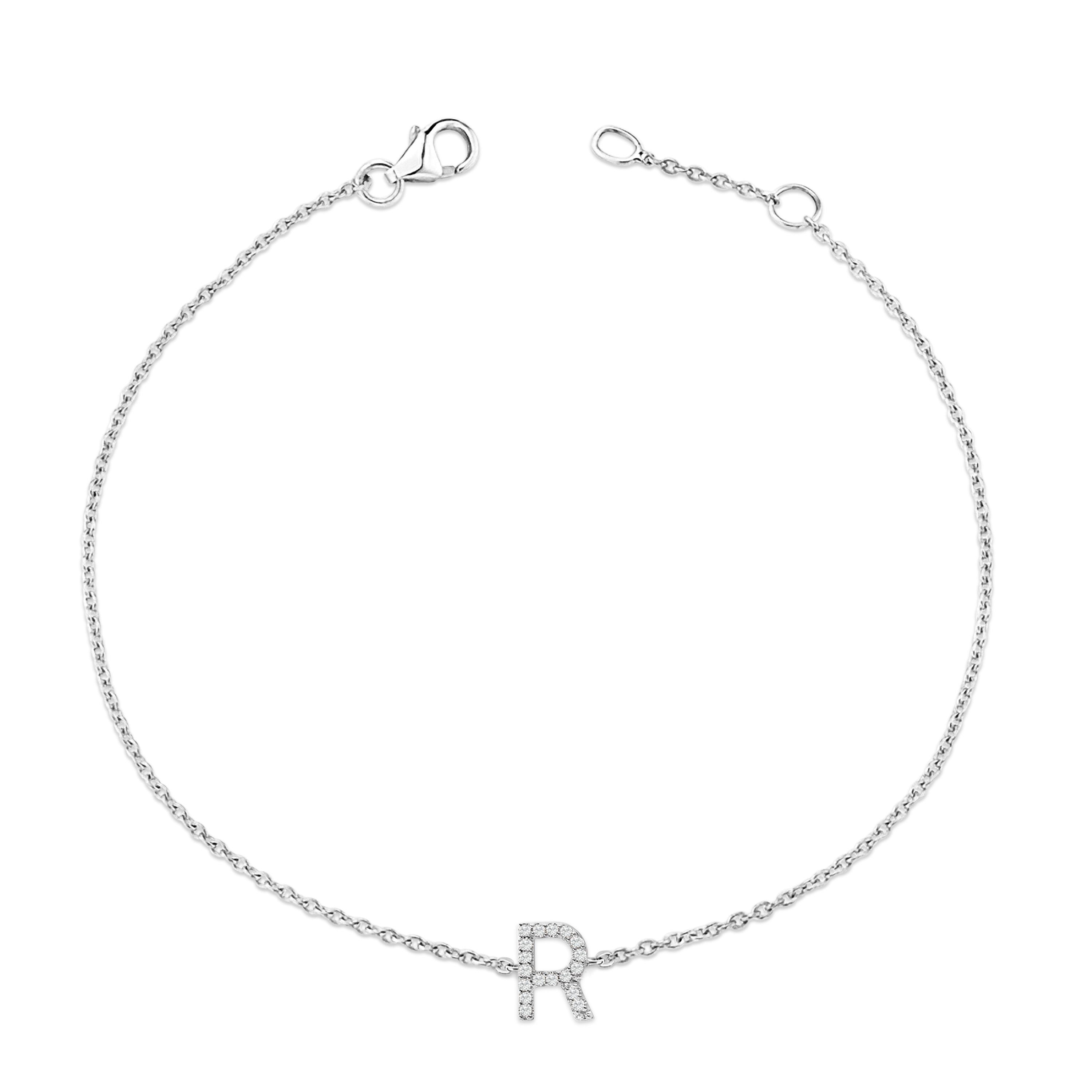 10K White Gold Diamond Accent "R" Initial Charm and Link Bracelet-thumbmail-4